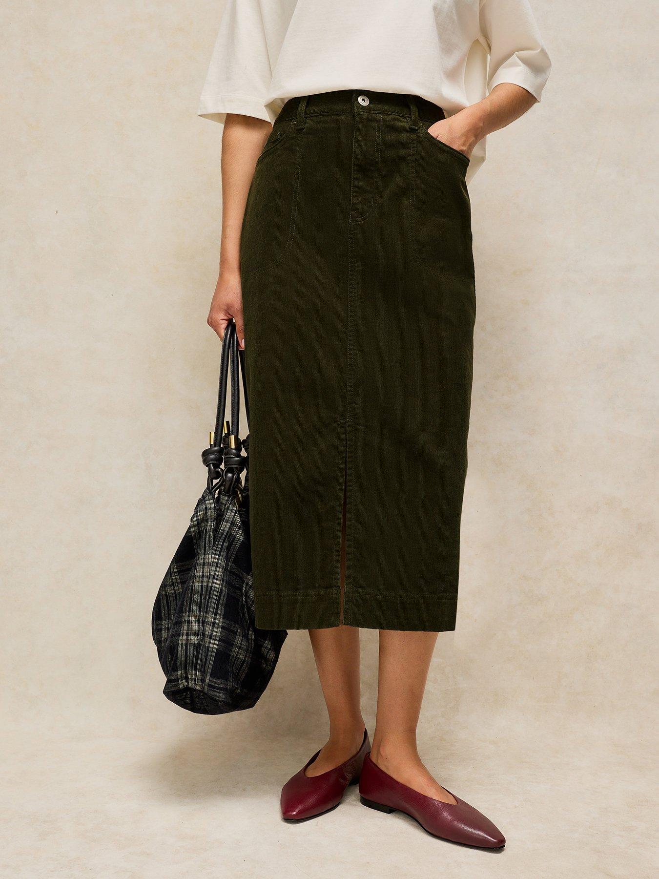 White Stuff Tia Cord Midi Skirt - Green