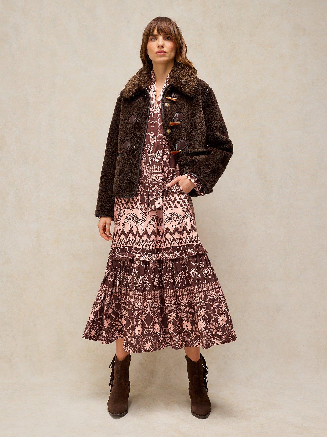 Image 3 of 5 of White Stuff Womens Kalia Tie Neck Dress- Brown
