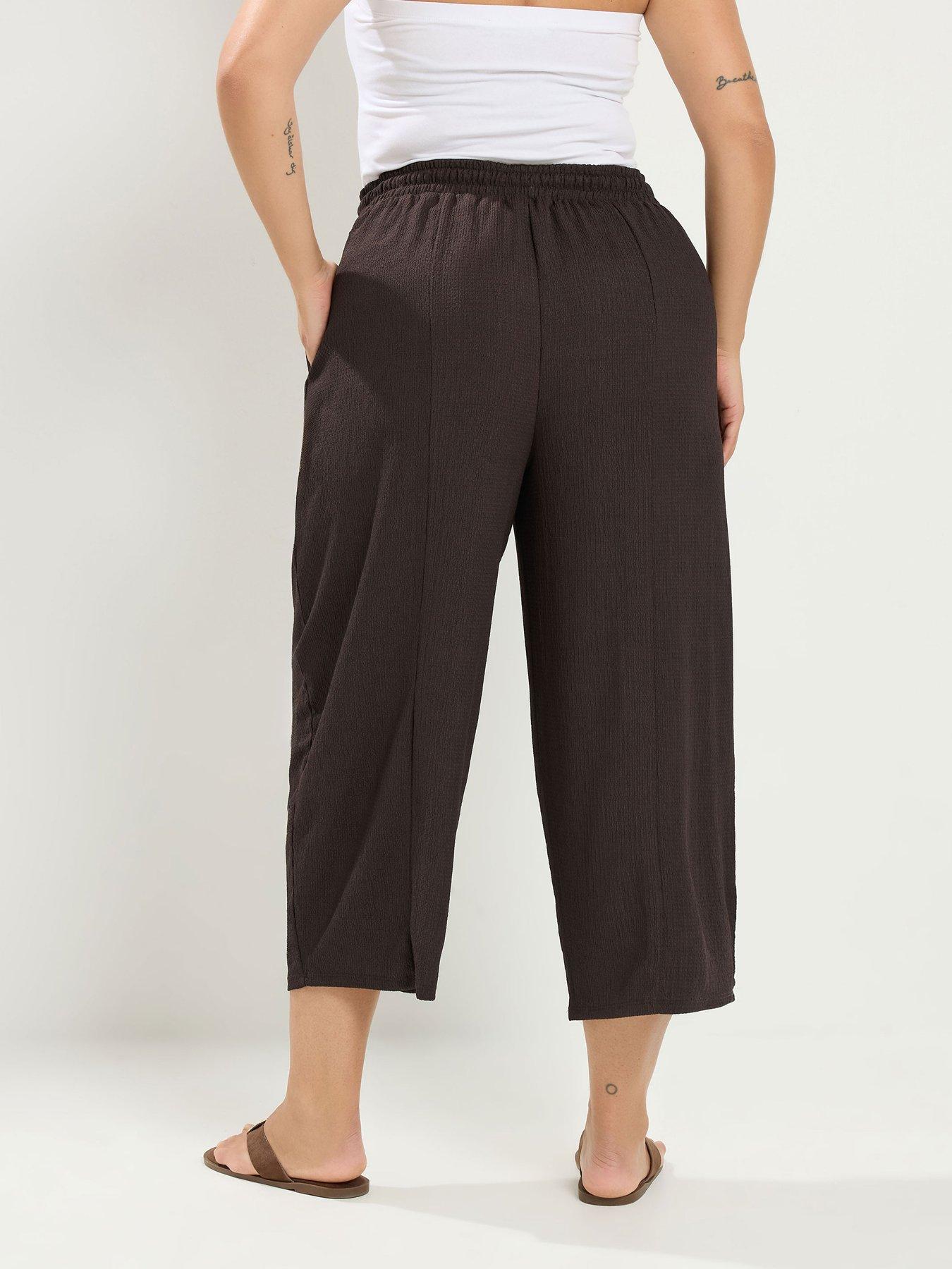 Image 2 of 4 of Yours Curve Crinkle Barrel Trouser - Chocolate Brown