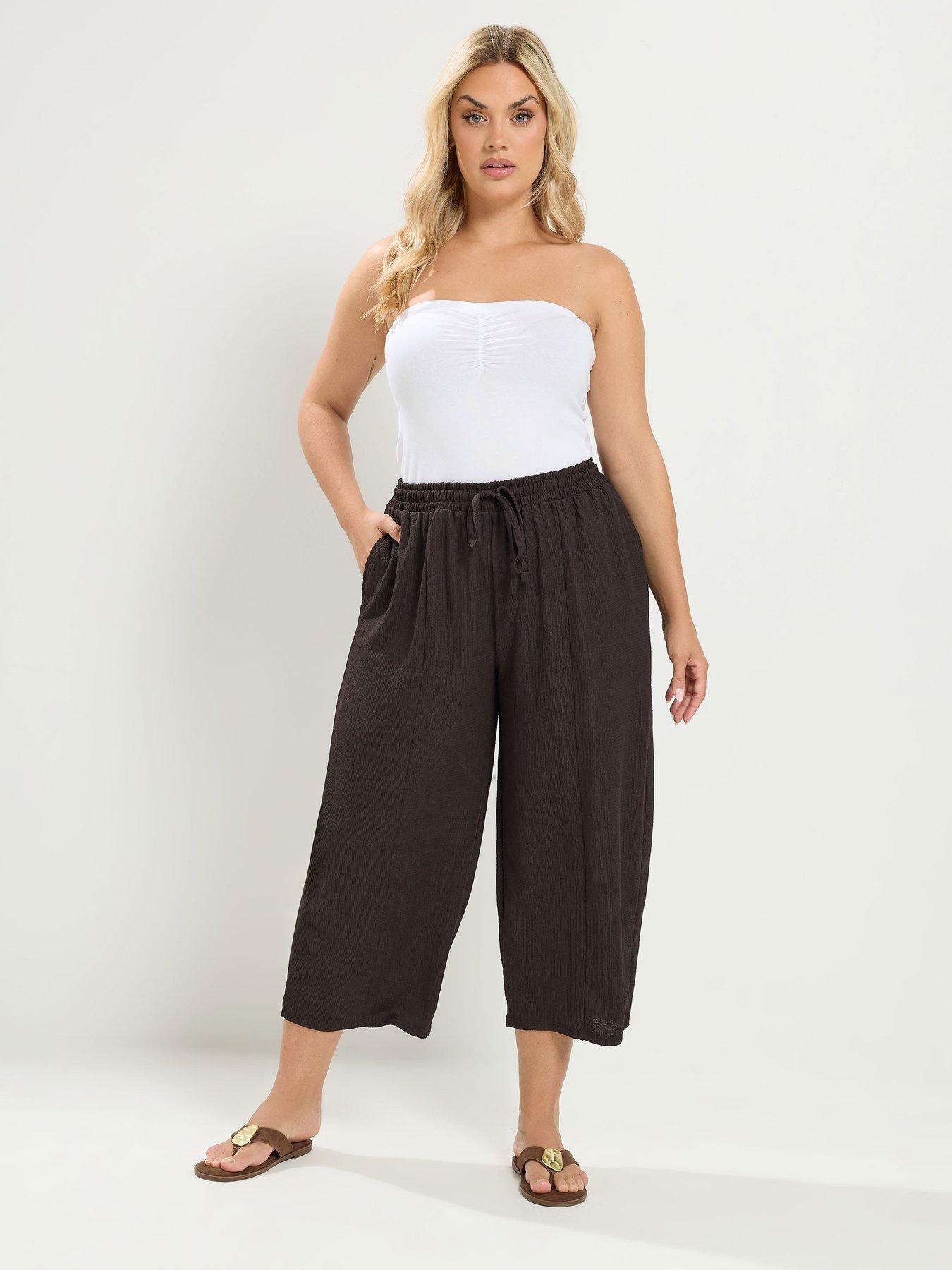 Image 3 of 4 of Yours Curve Crinkle Barrel Trouser - Chocolate Brown