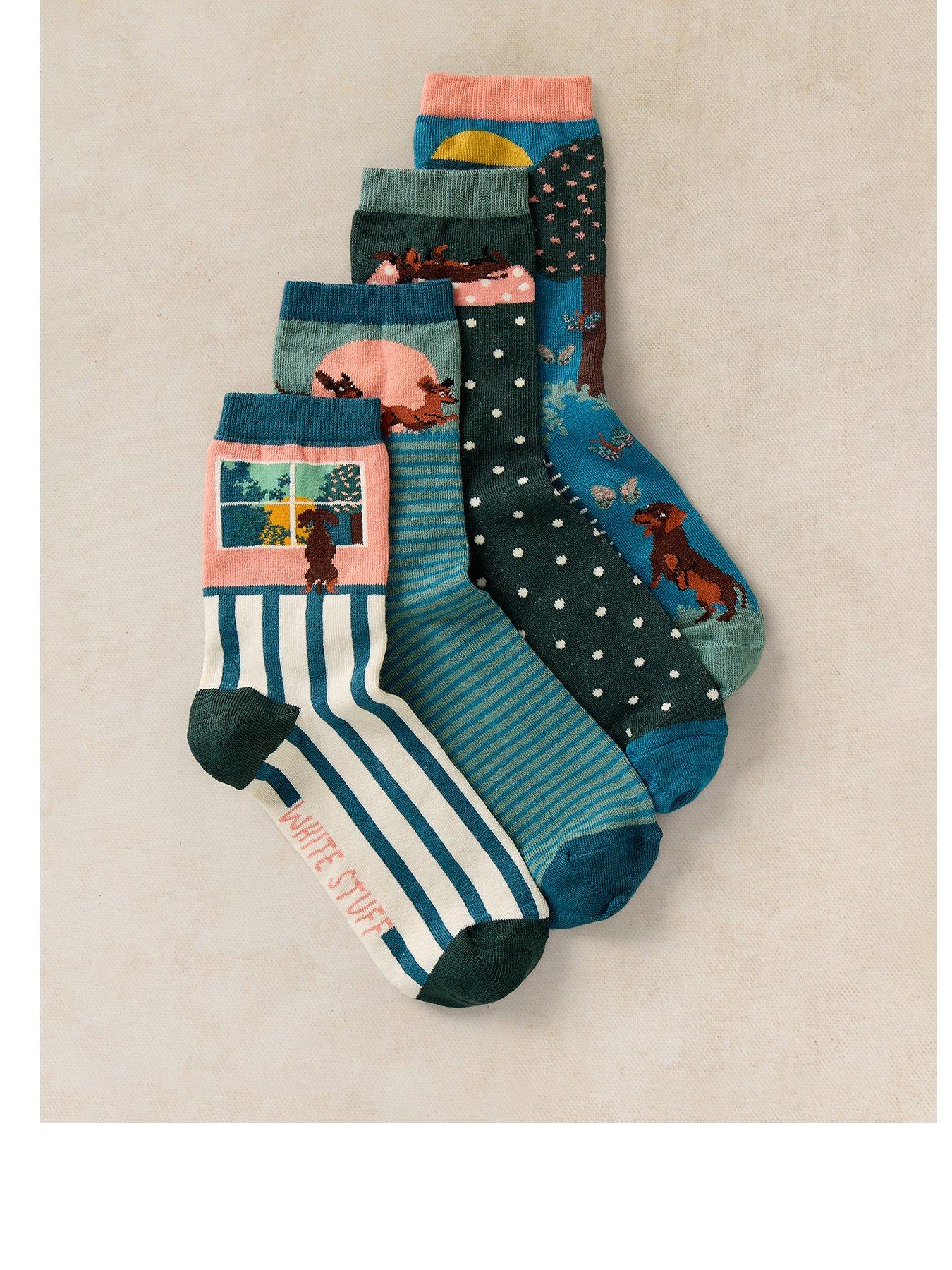 White Stuff 4Pack Playful Sausage Dog Socks - Blue