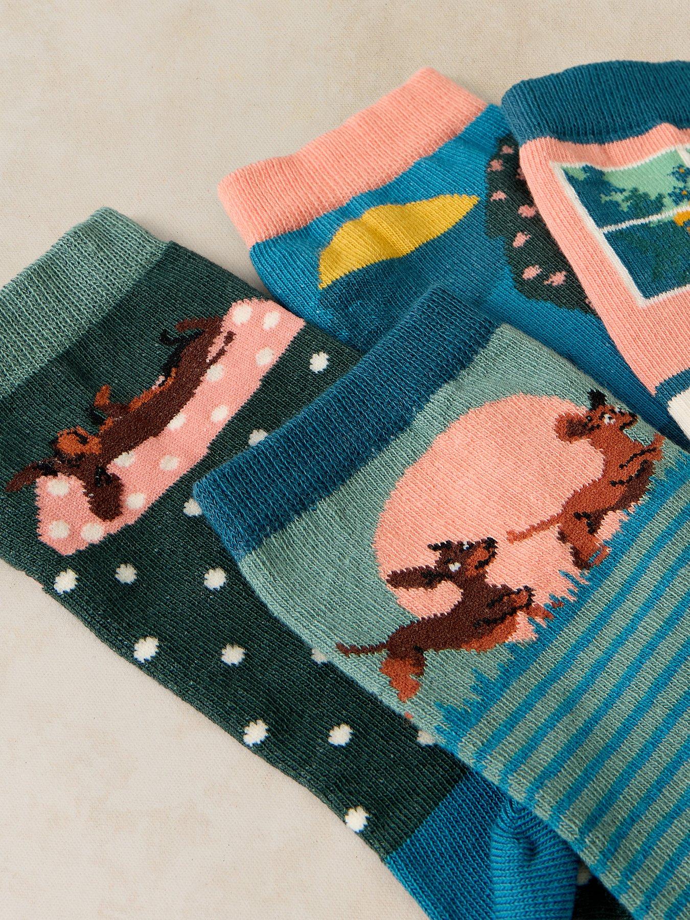 Image 2 of 4 of White Stuff 4Pack Playful Sausage Dog Socks - Blue