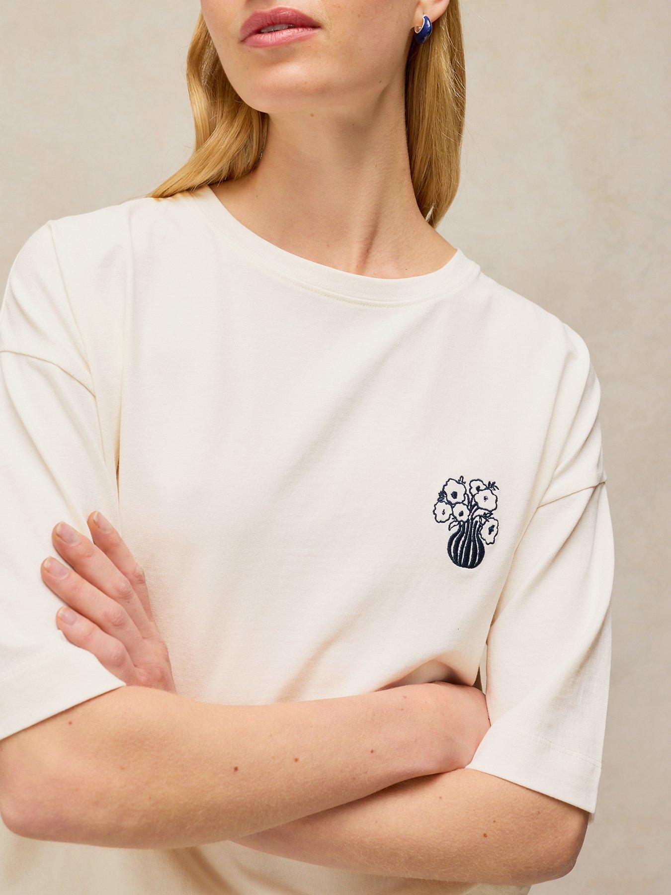 Image 4 of 6 of White Stuff Katya Embroidered T-Shirt - Cream