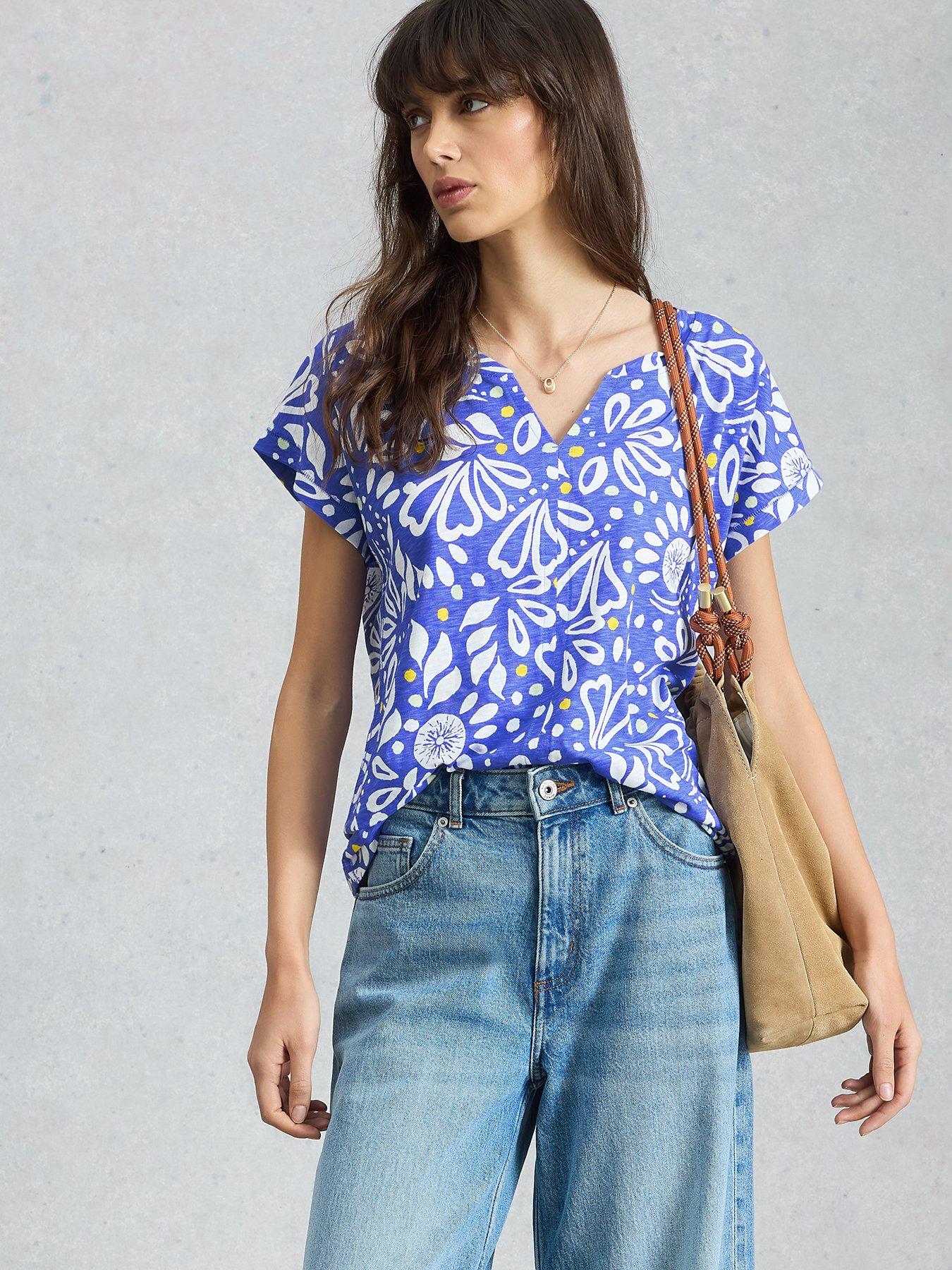 White Stuff Nelly Notch Neck Tee - Blue
