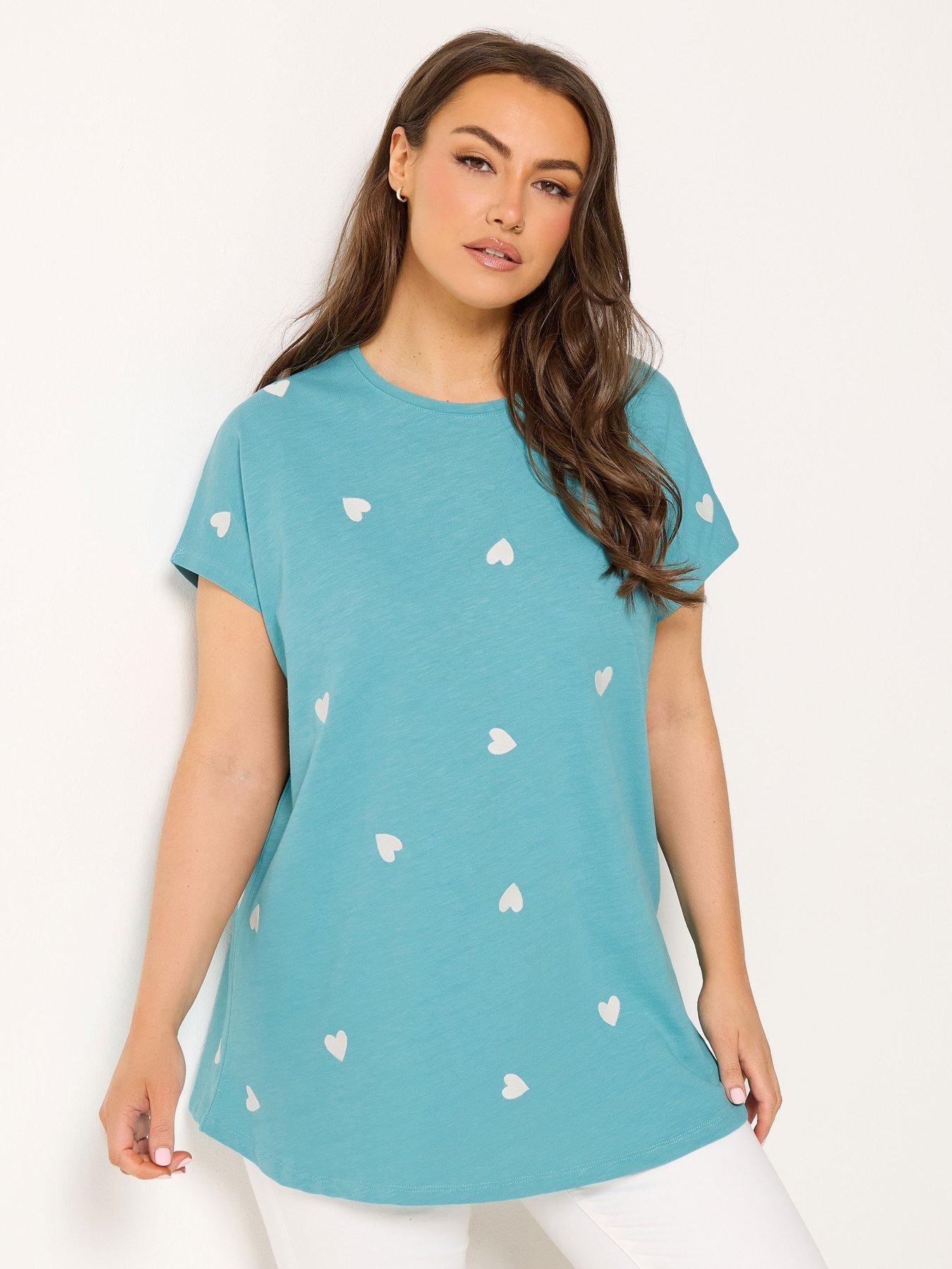 Yours Curve Embroidered Heart Detail Top - Blue