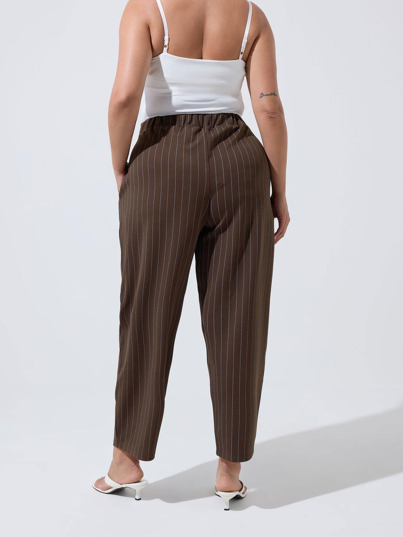 Image 2 of 4 of Yours Curve Pinstripe Barrel Leg Trouser - Brown