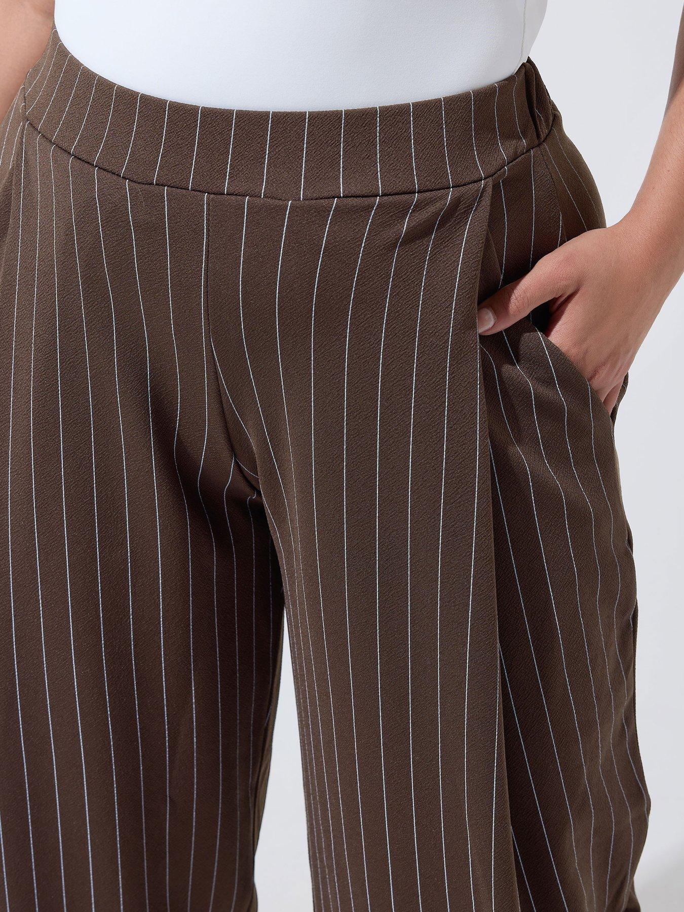 Image 4 of 4 of Yours Curve Pinstripe Barrel Leg Trouser - Brown