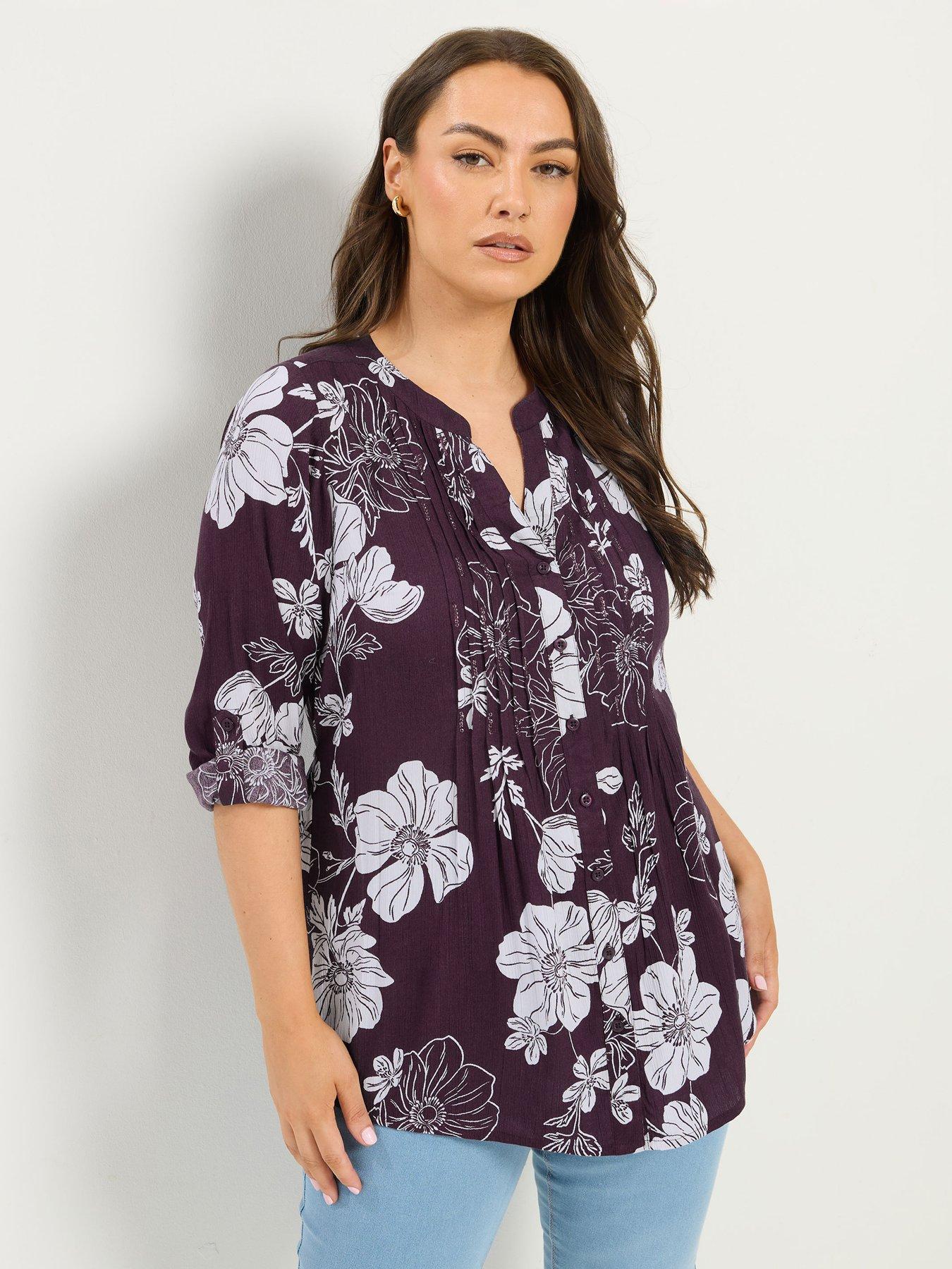 Yours Curve Floral Pintuck - Purple