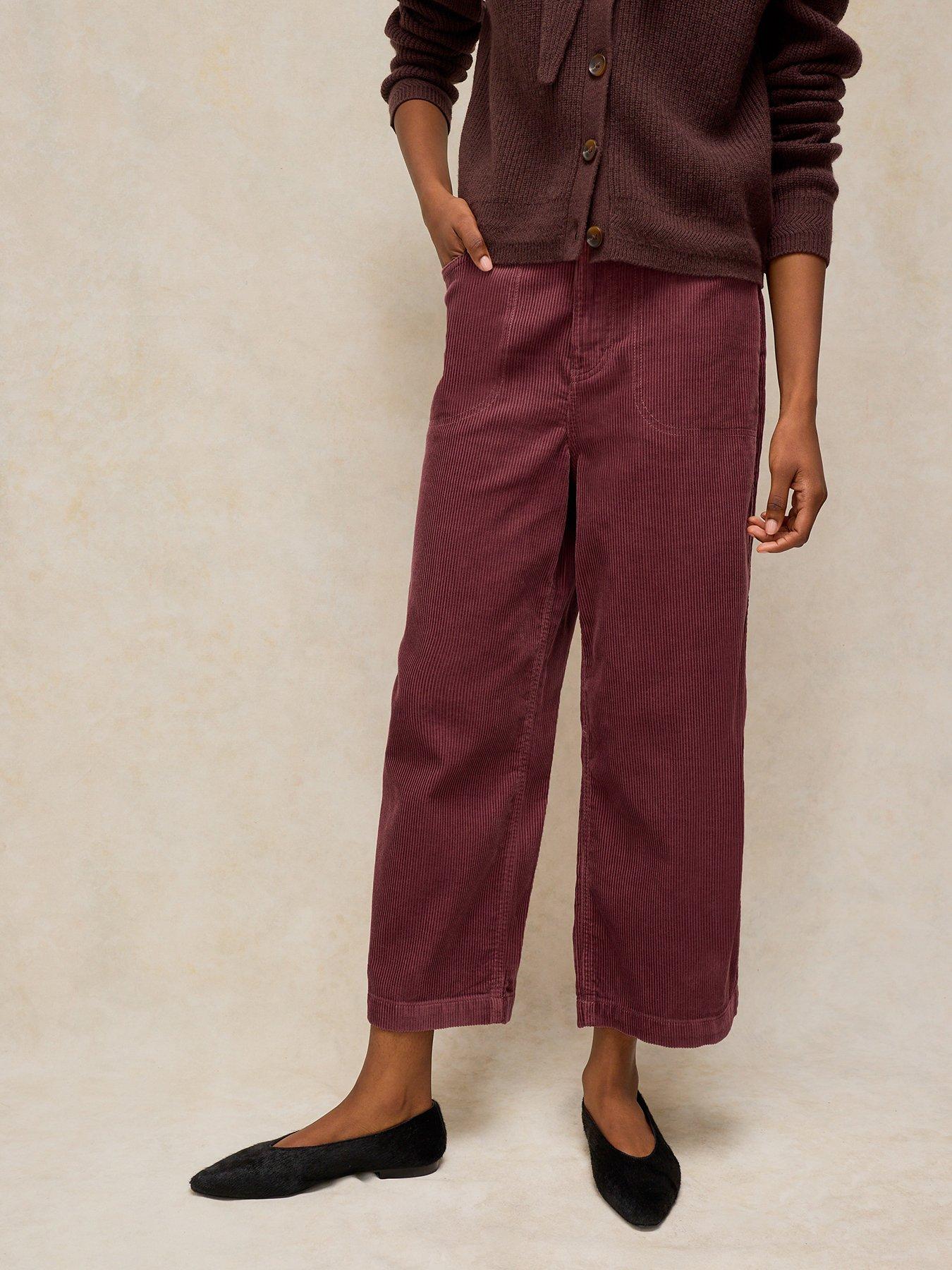 Image 1 of 5 of White Stuff Womens Tia Cord Wide Leg Cropped Trousers - Pink