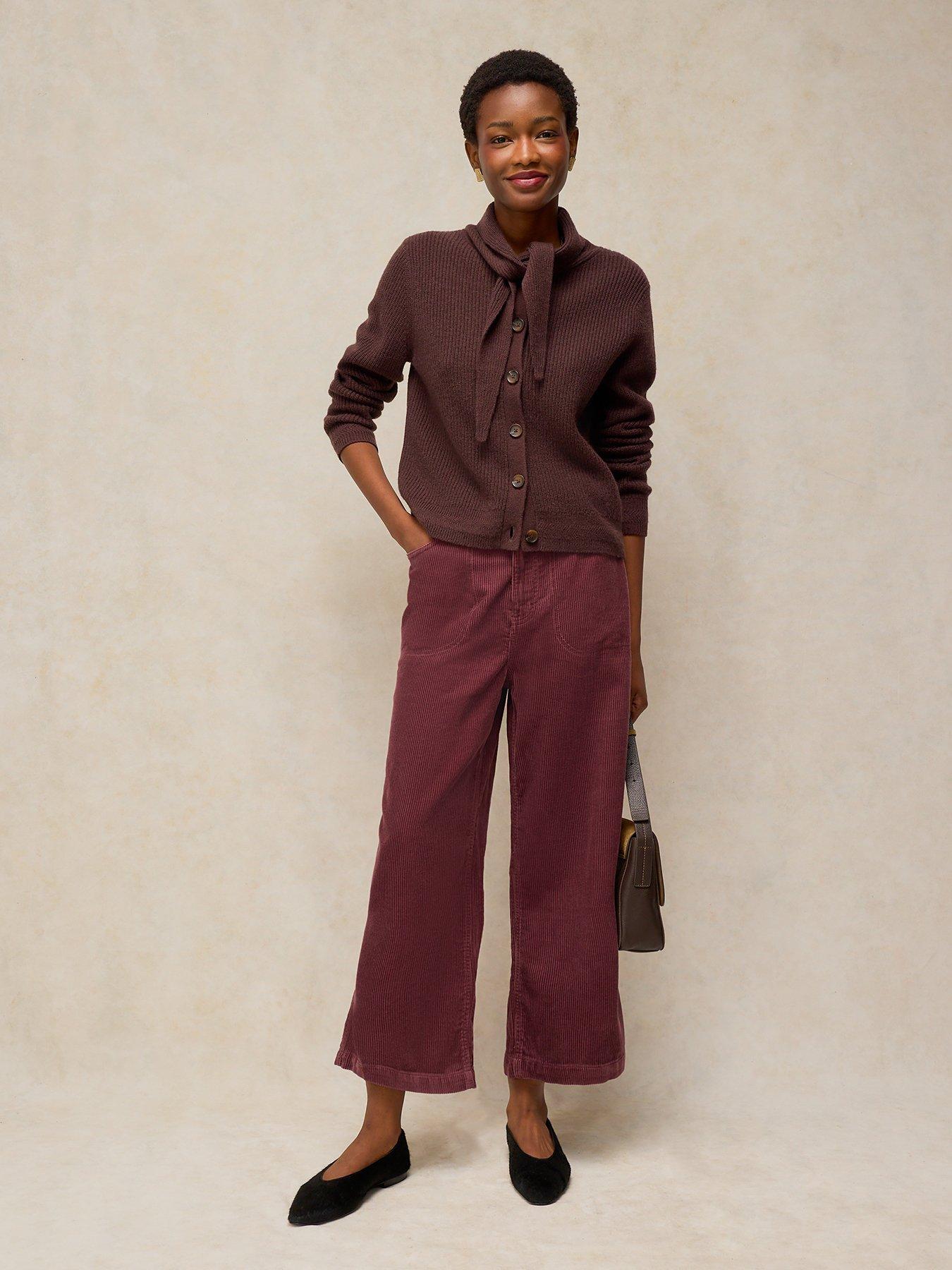 Image 3 of 5 of White Stuff Womens Tia Cord Wide Leg Cropped Trousers - Pink