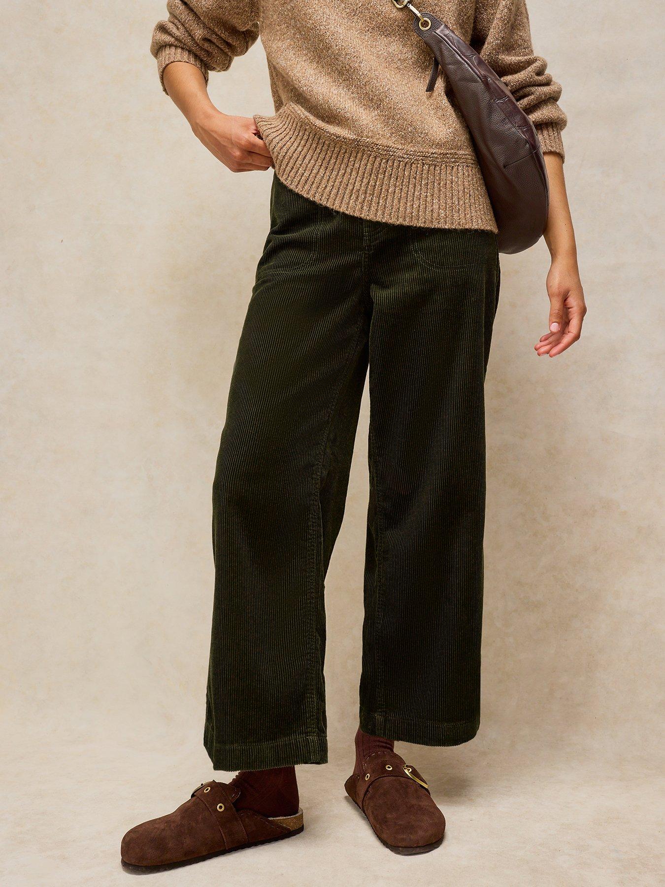 White Stuff Tia Corduroy Wide Leg Cropped Trousers  - Green