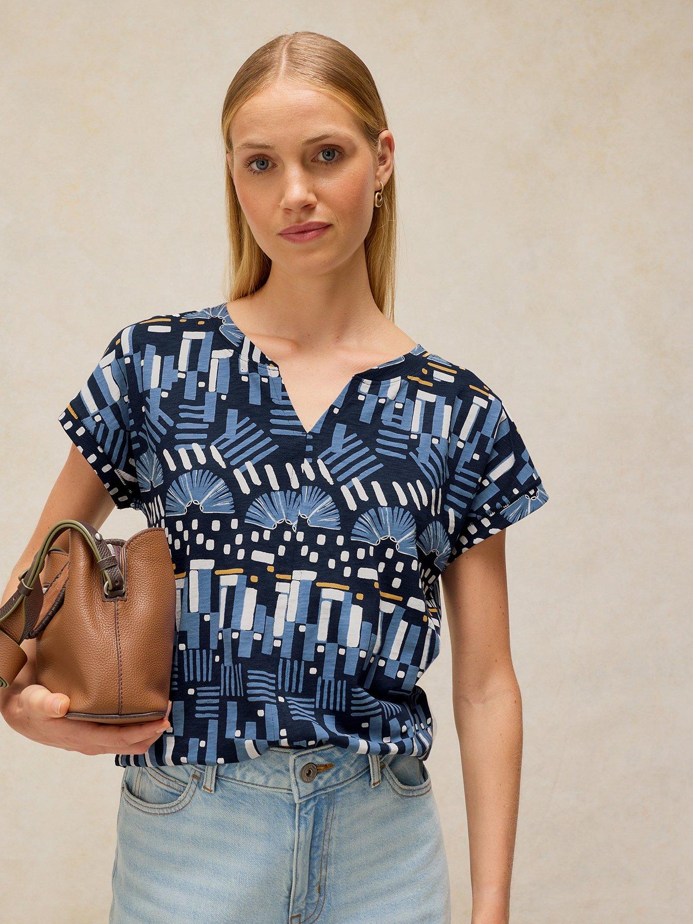 White Stuff Nelly Notch Neck Tee - Blue