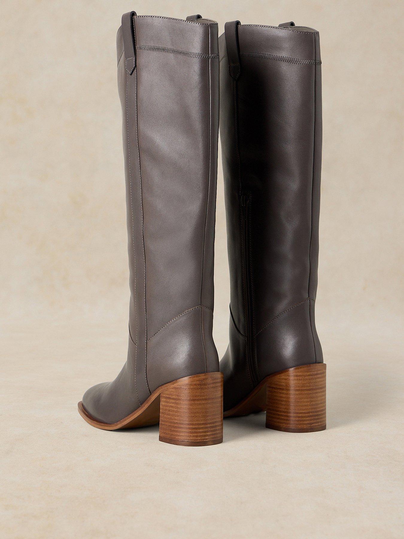 Image 3 of 4 of White Stuff Womens Isla Premium Leather Side Zip Knee High Boots - Grey