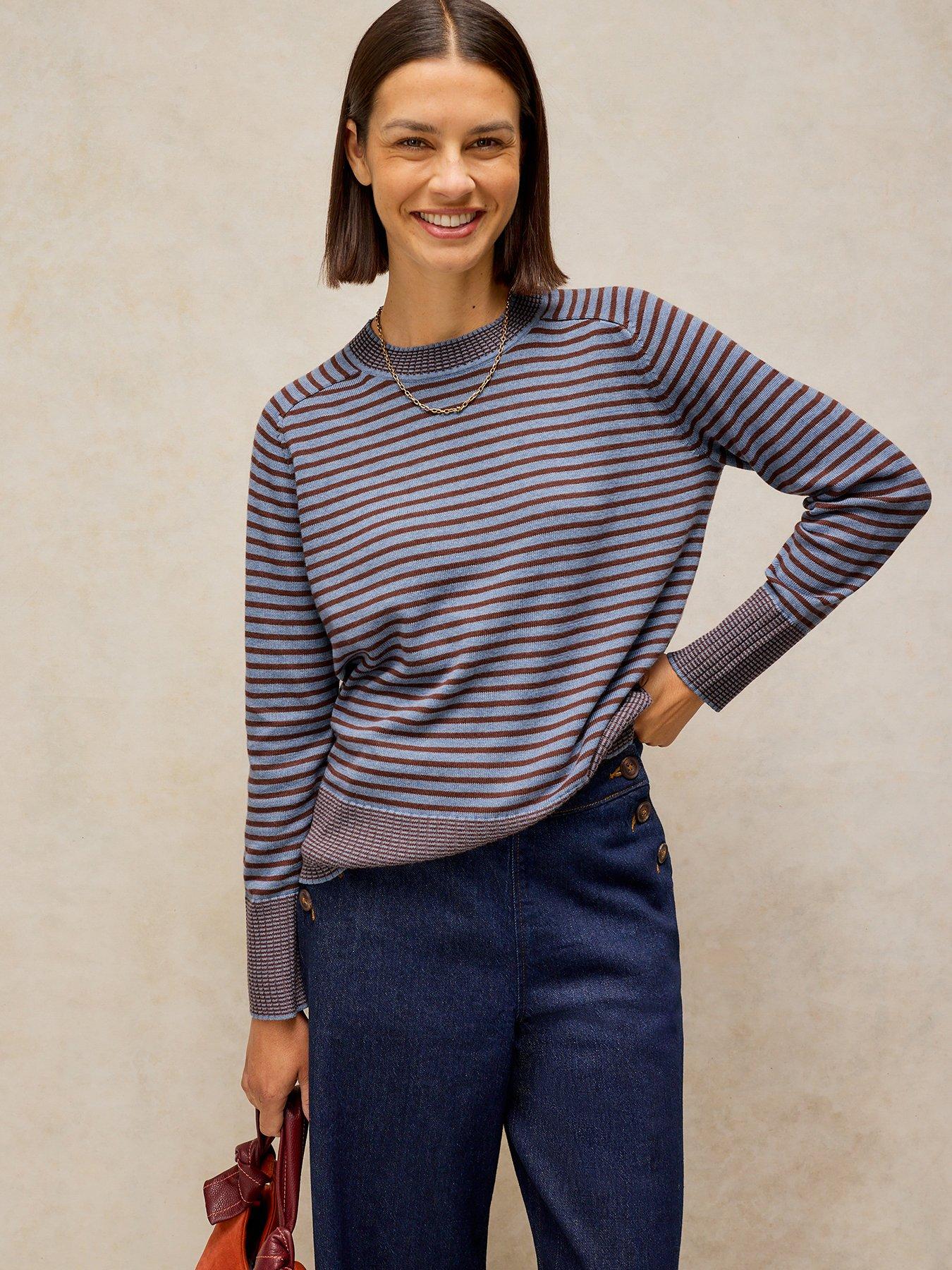 White Stuff Olive Fine Knit Striped Jumper - Blue
