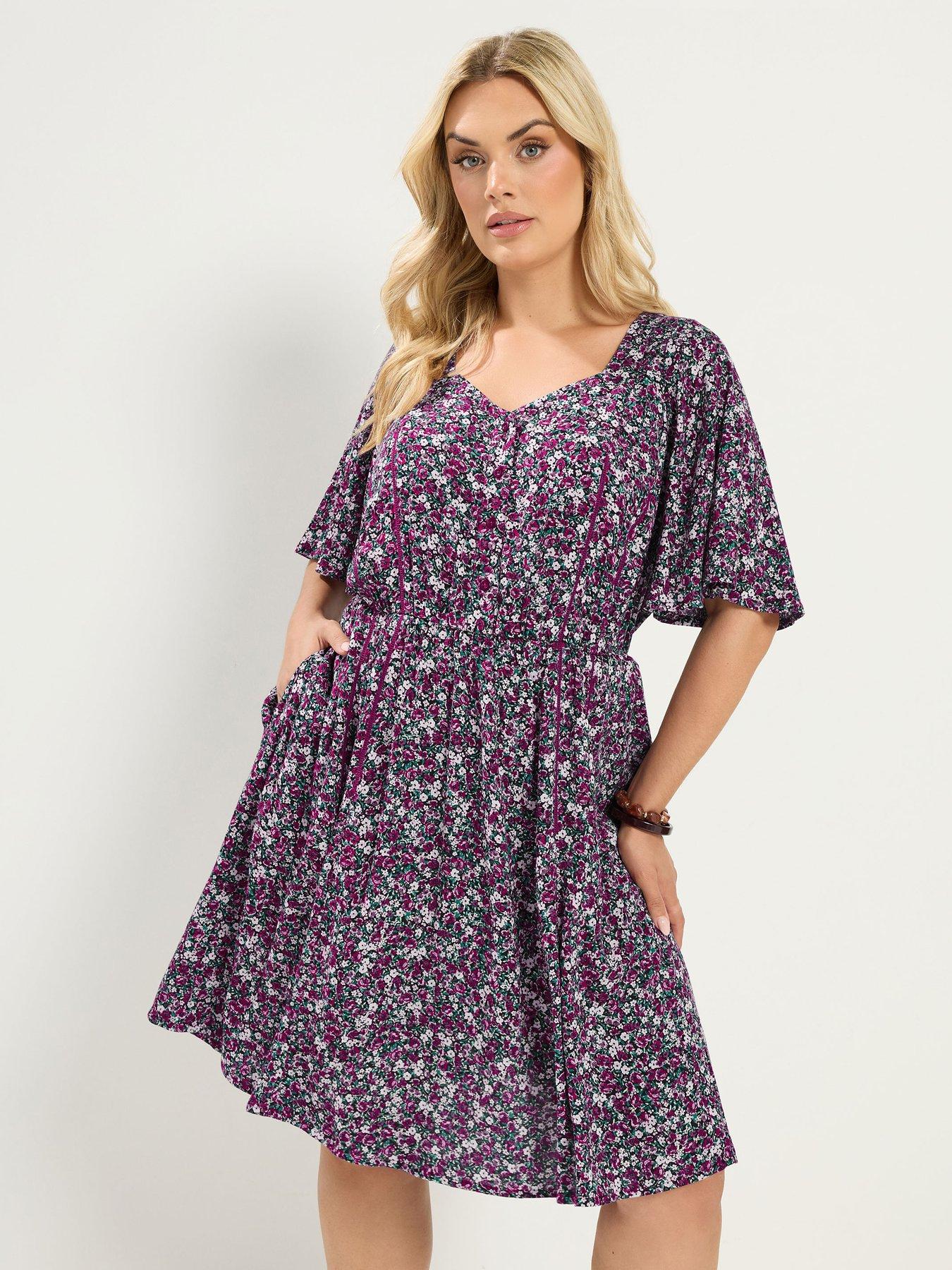 Image 1 of 4 of Yours Curve Ditsy Smock Mini Dress - Pink