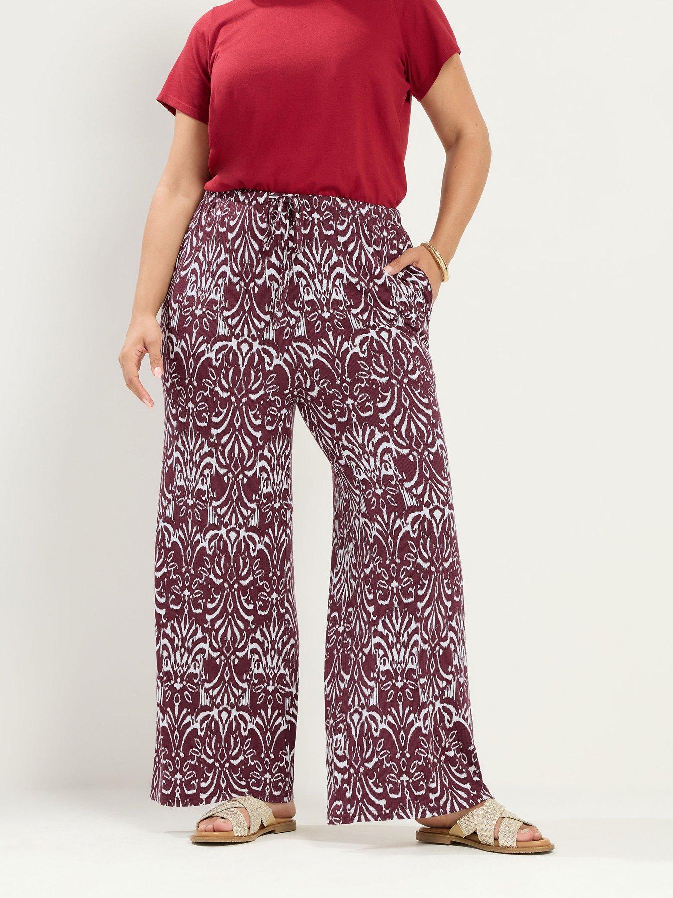 Image 1 of 4 of Yours Curve Co-Ord Rib Ikat Trousers 28" - Brown