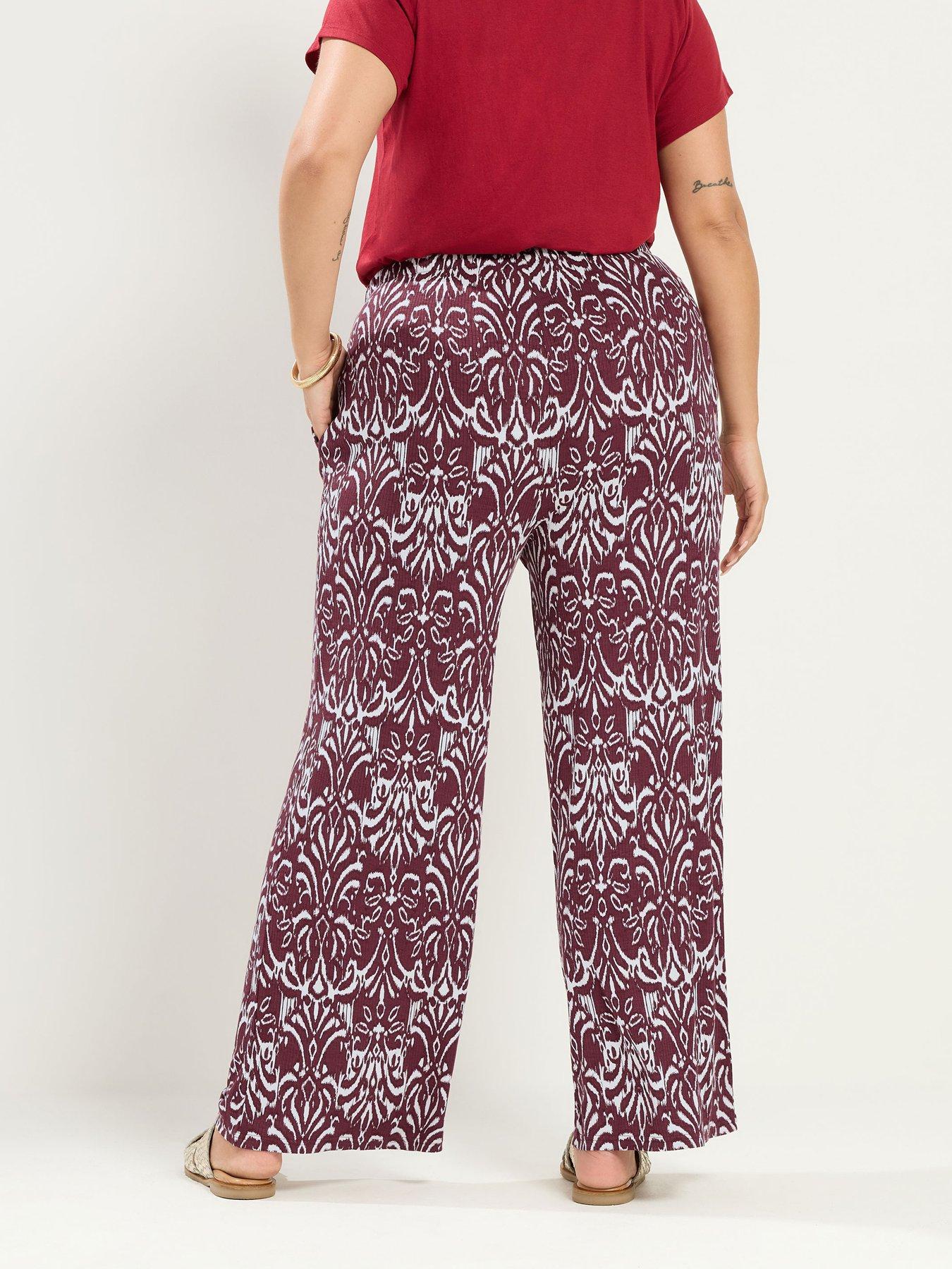 Image 2 of 4 of Yours Curve Co-Ord Rib Ikat Trousers 28" - Brown