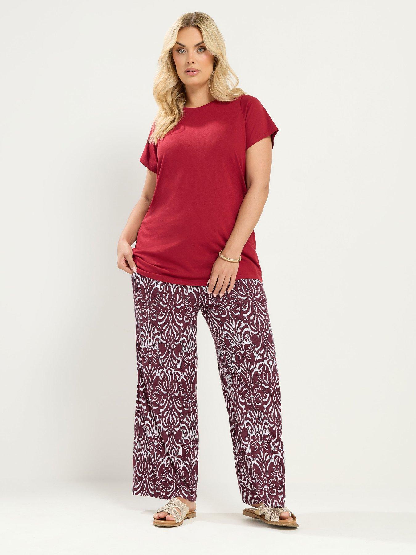 Image 3 of 4 of Yours Curve Co-Ord Rib Ikat Trousers 28" - Brown
