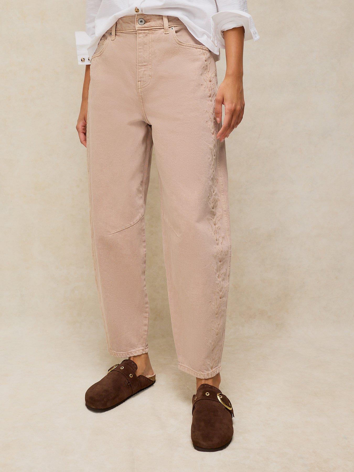White Stuff Aubrey Embroidered Barrel Jeans - Cream