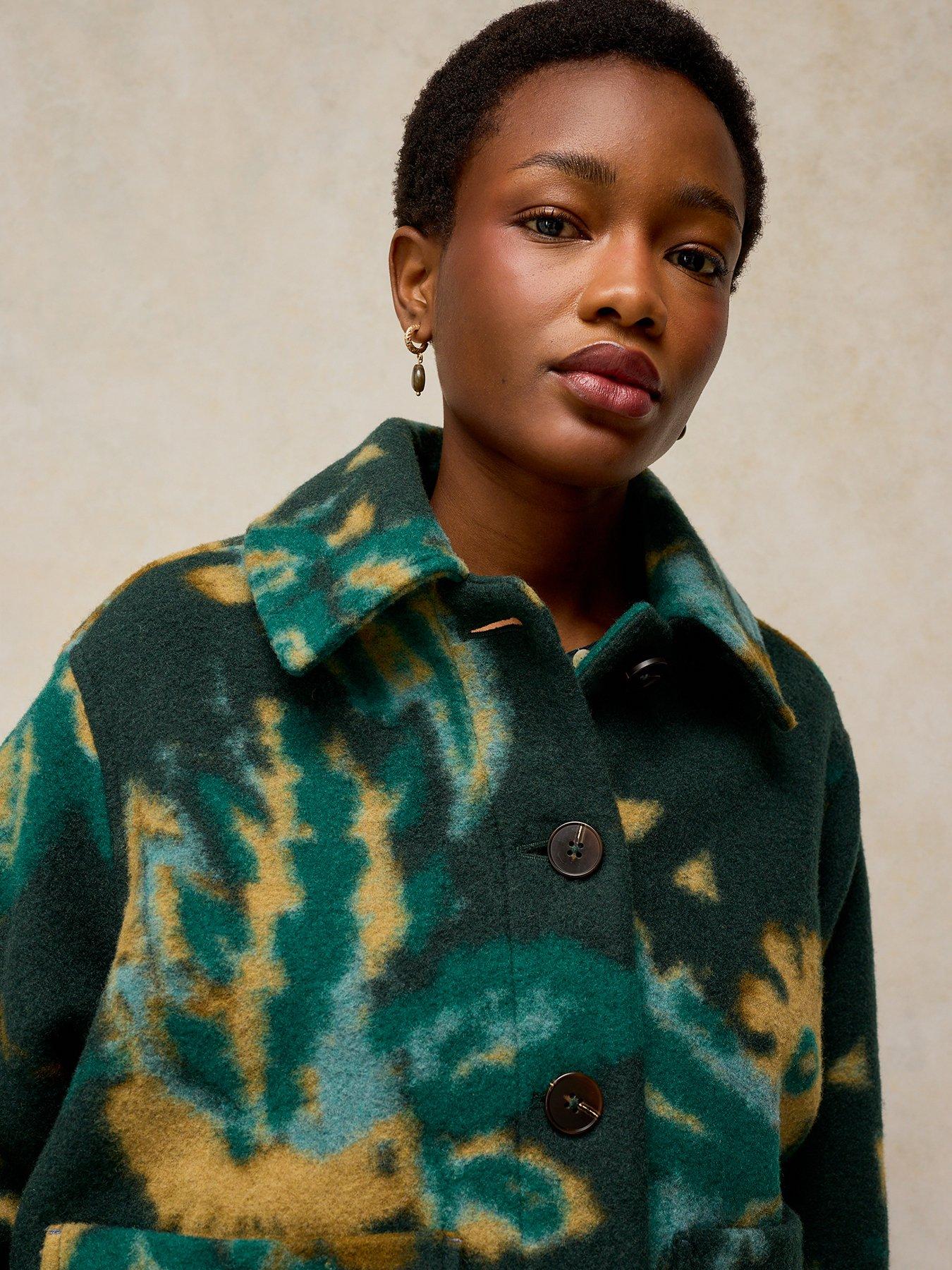 Image 5 of 6 of White Stuff Womens Alexa Wool-Blend Abstract Print Jacket - Green