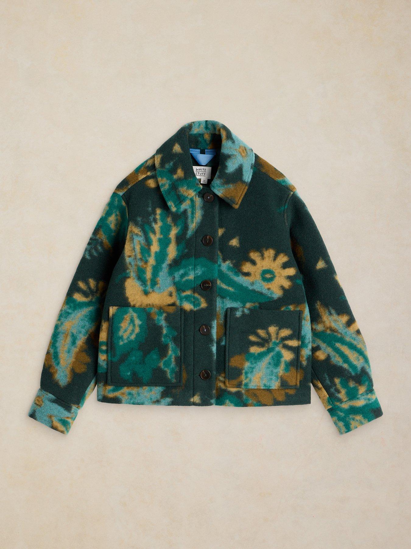 Image 6 of 6 of White Stuff Womens Alexa Wool-Blend Abstract Print Jacket - Green