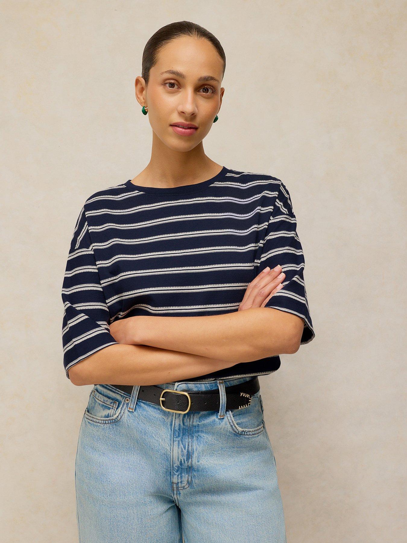 White Stuff Katya Striped Boxy T-Shirt - Blue