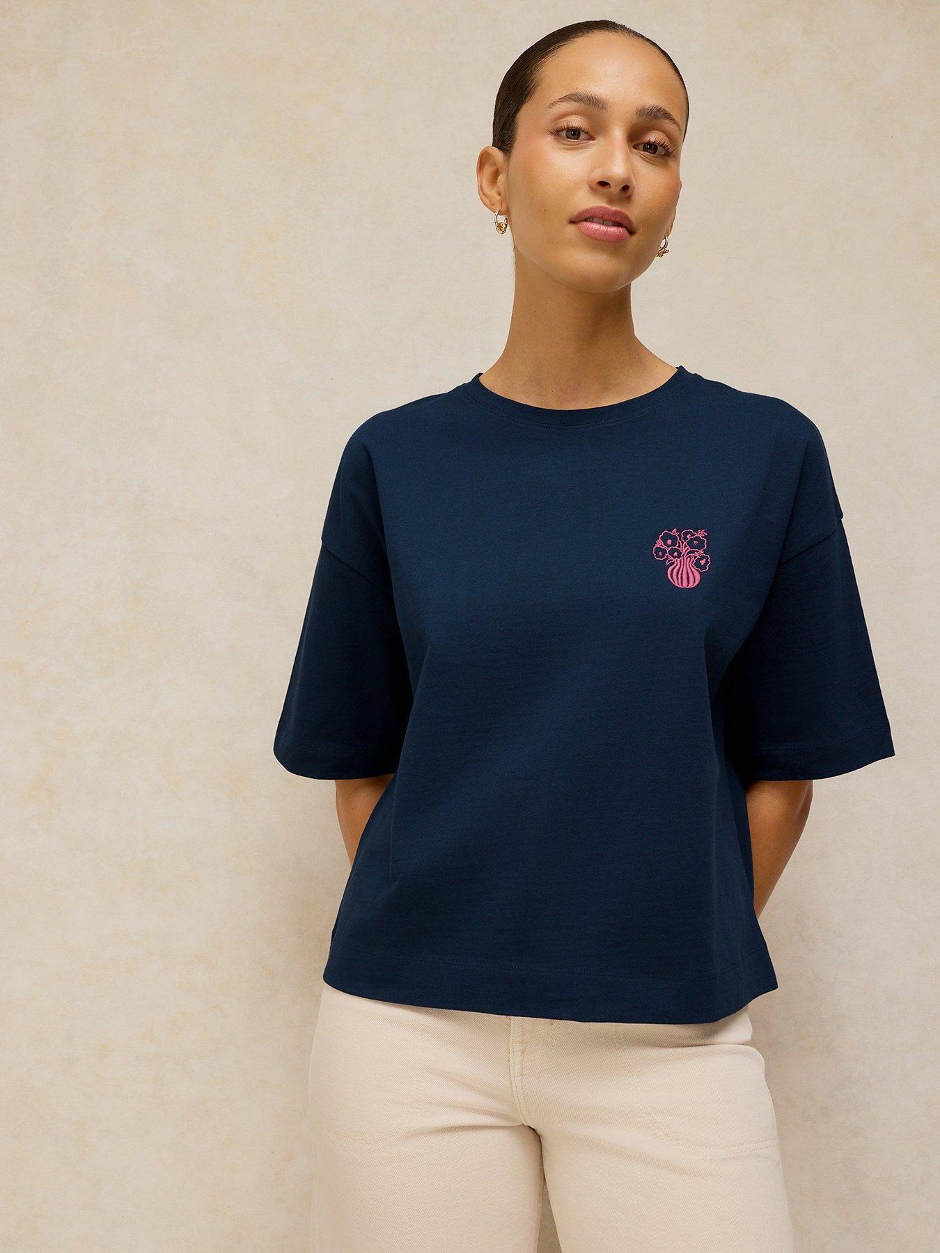 White Stuff Katya Embroidered Tee - Blue