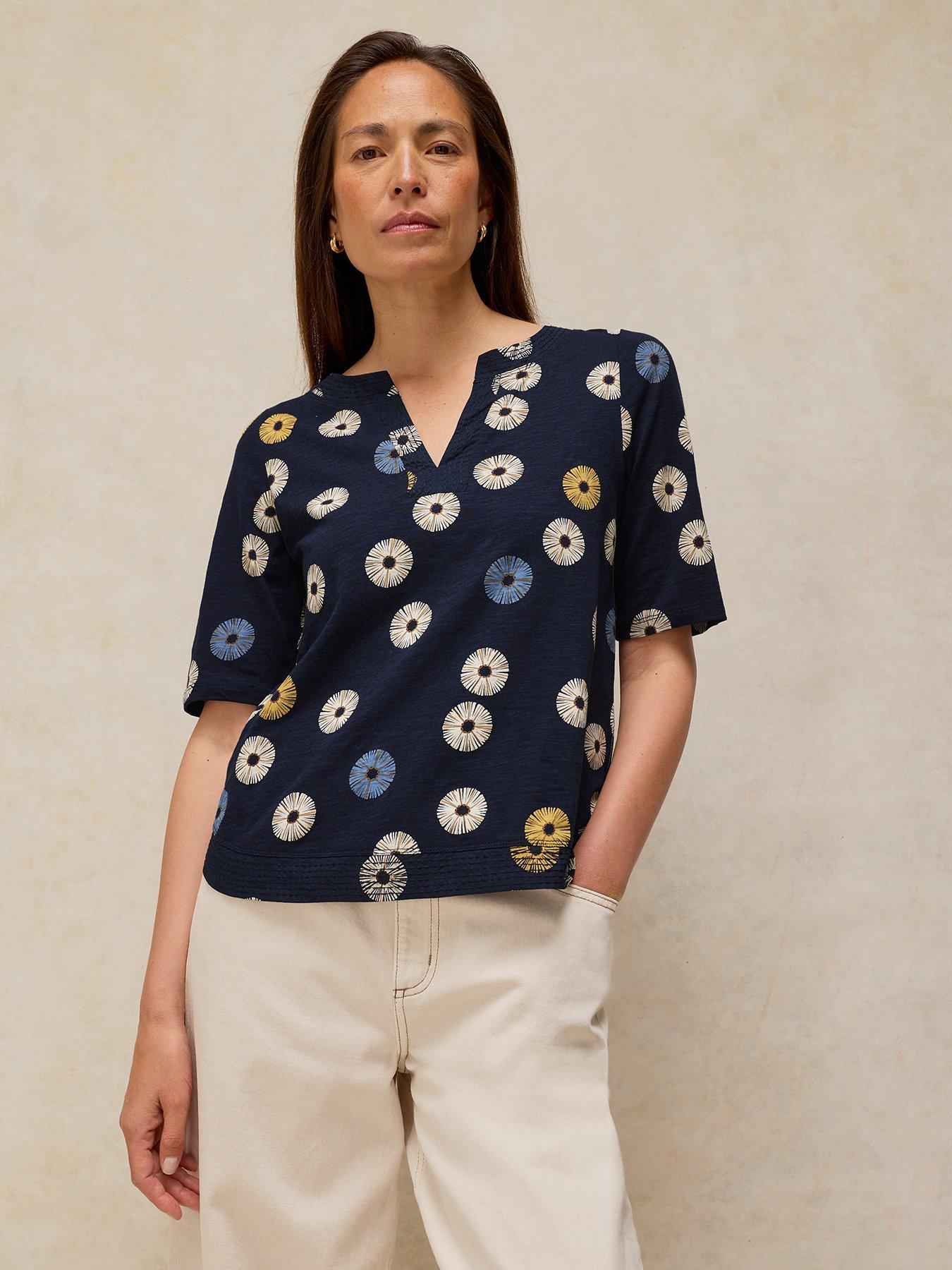 White Stuff Weaver Notch Neck Tee - Blue