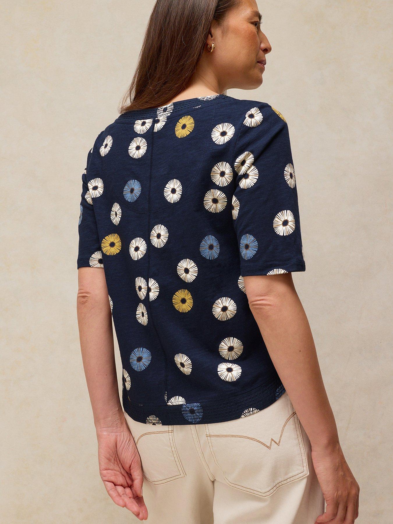 Image 2 of 6 of White Stuff Weaver Notch Neck Tee - Blue