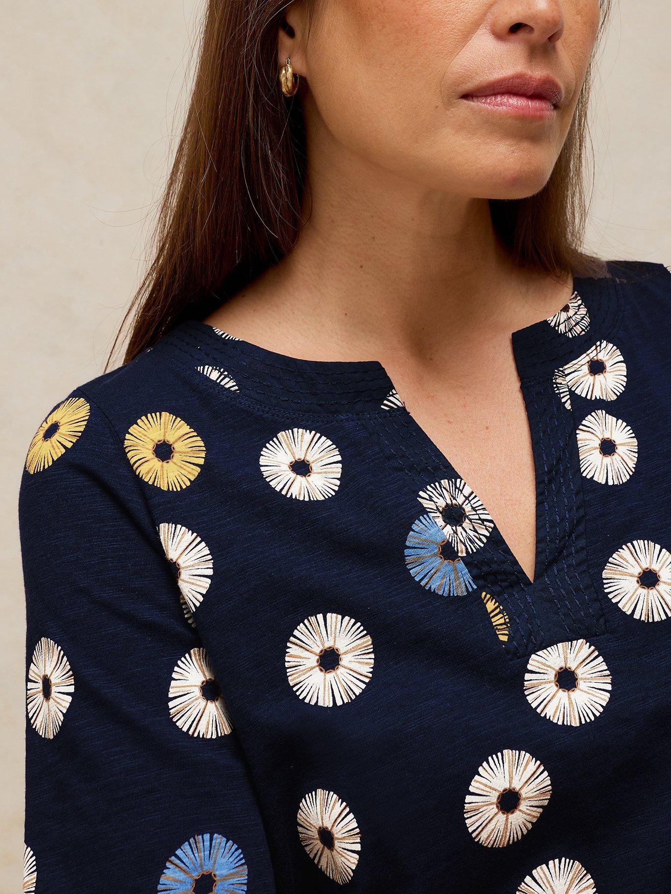 Image 4 of 6 of White Stuff Weaver Notch Neck Tee - Blue