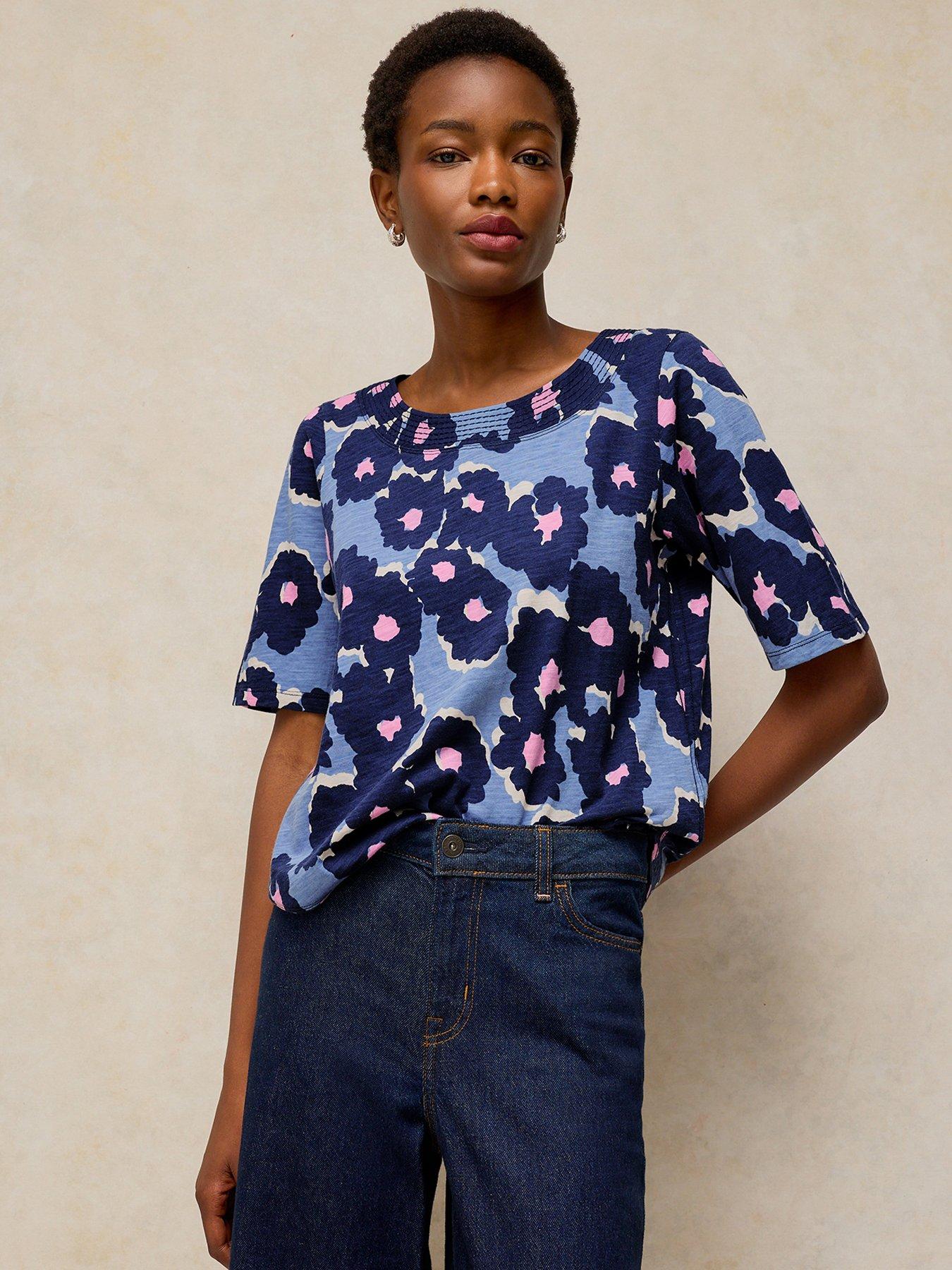 Image 1 of 5 of White Stuff Women's Weaver Jersey Round Neck T-Shirt - Blue