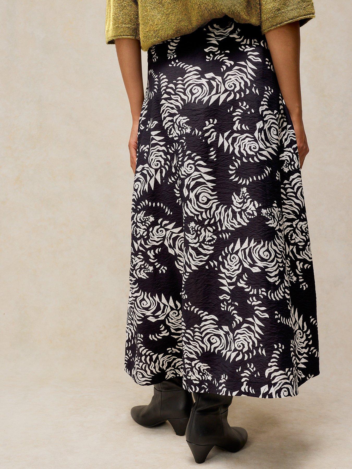 Image 2 of 5 of White Stuff Tierney Asymmetric Printed Midaxi Skirt - Black