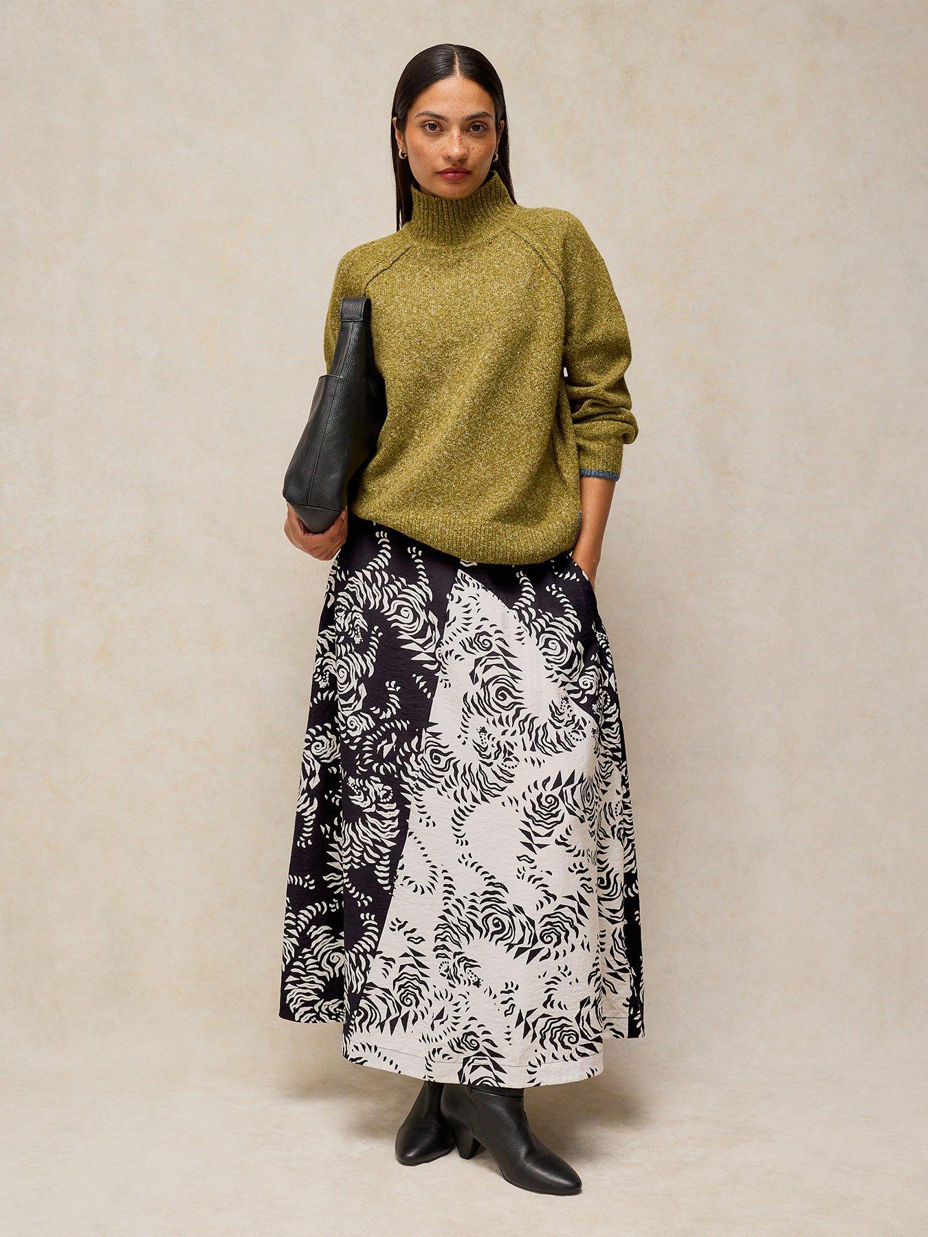 Image 3 of 5 of White Stuff Tierney Asymmetric Printed Midaxi Skirt - Black
