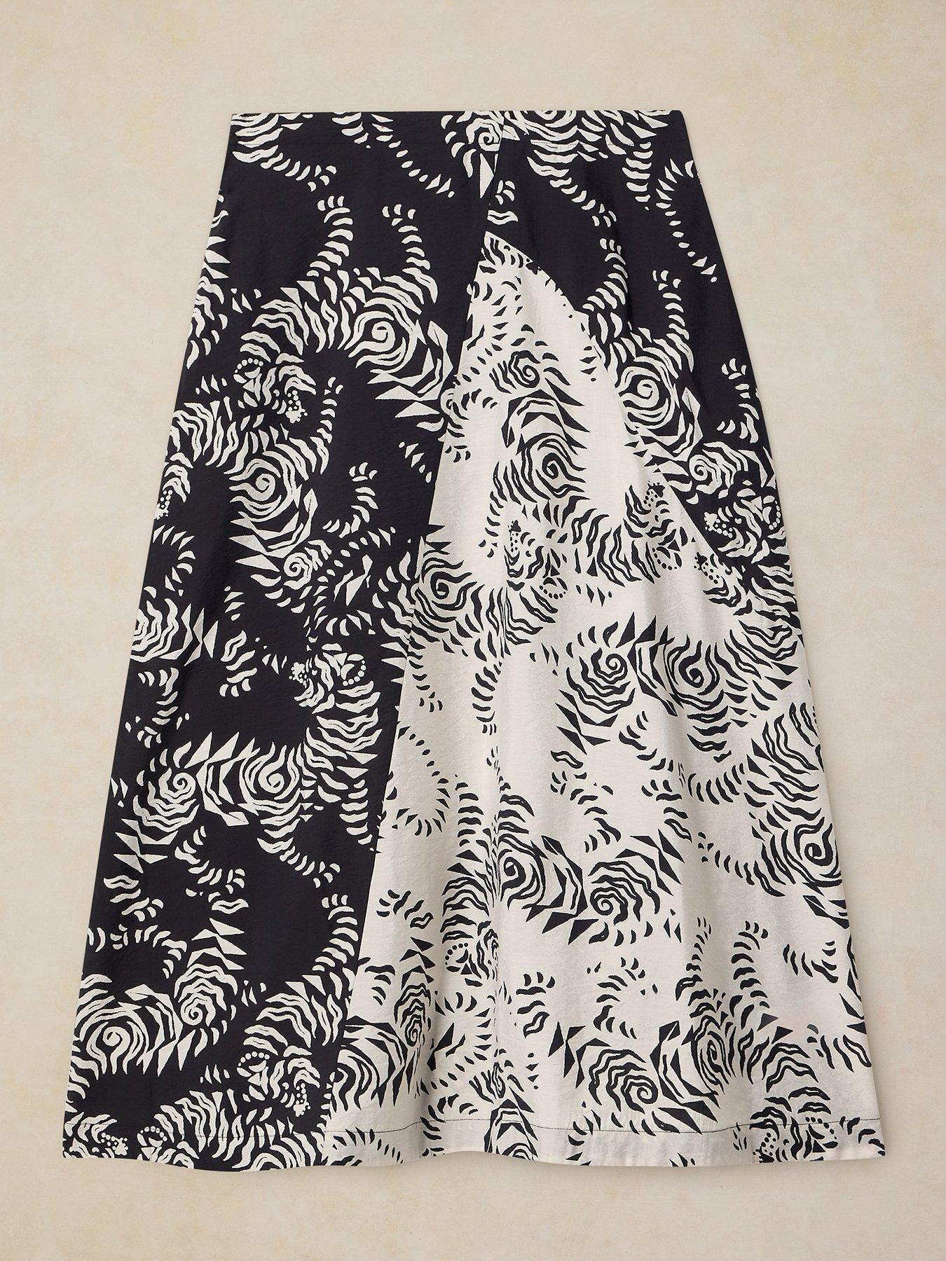 Image 5 of 5 of White Stuff Tierney Asymmetric Printed Midaxi Skirt - Black