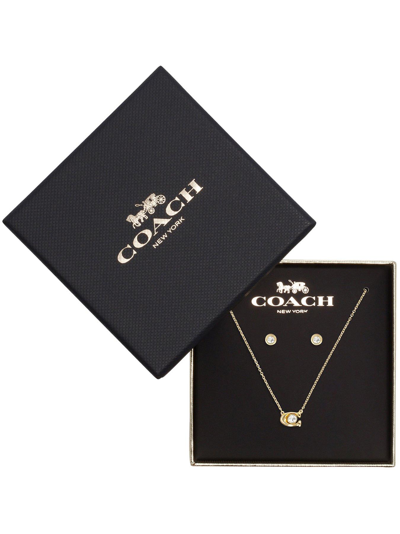 Image 1 of 4 of COACH C Stone Earrings and Necklace Set - Crystal Gold
