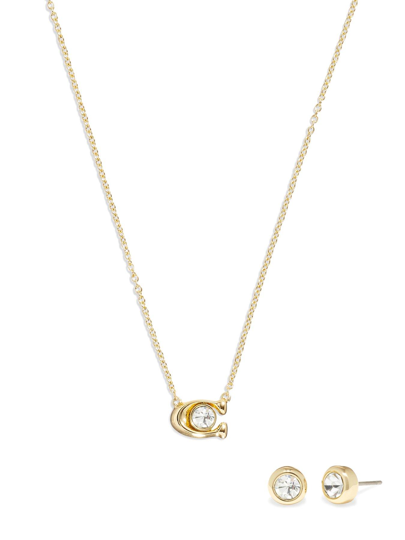 Image 2 of 4 of COACH C Stone Earrings and Necklace Set - Crystal Gold