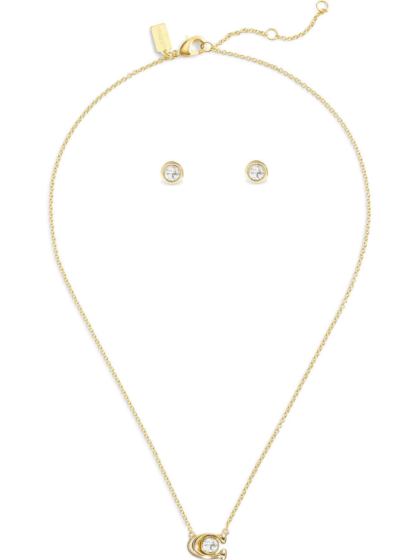 Image 3 of 4 of COACH C Stone Earrings and Necklace Set - Crystal Gold