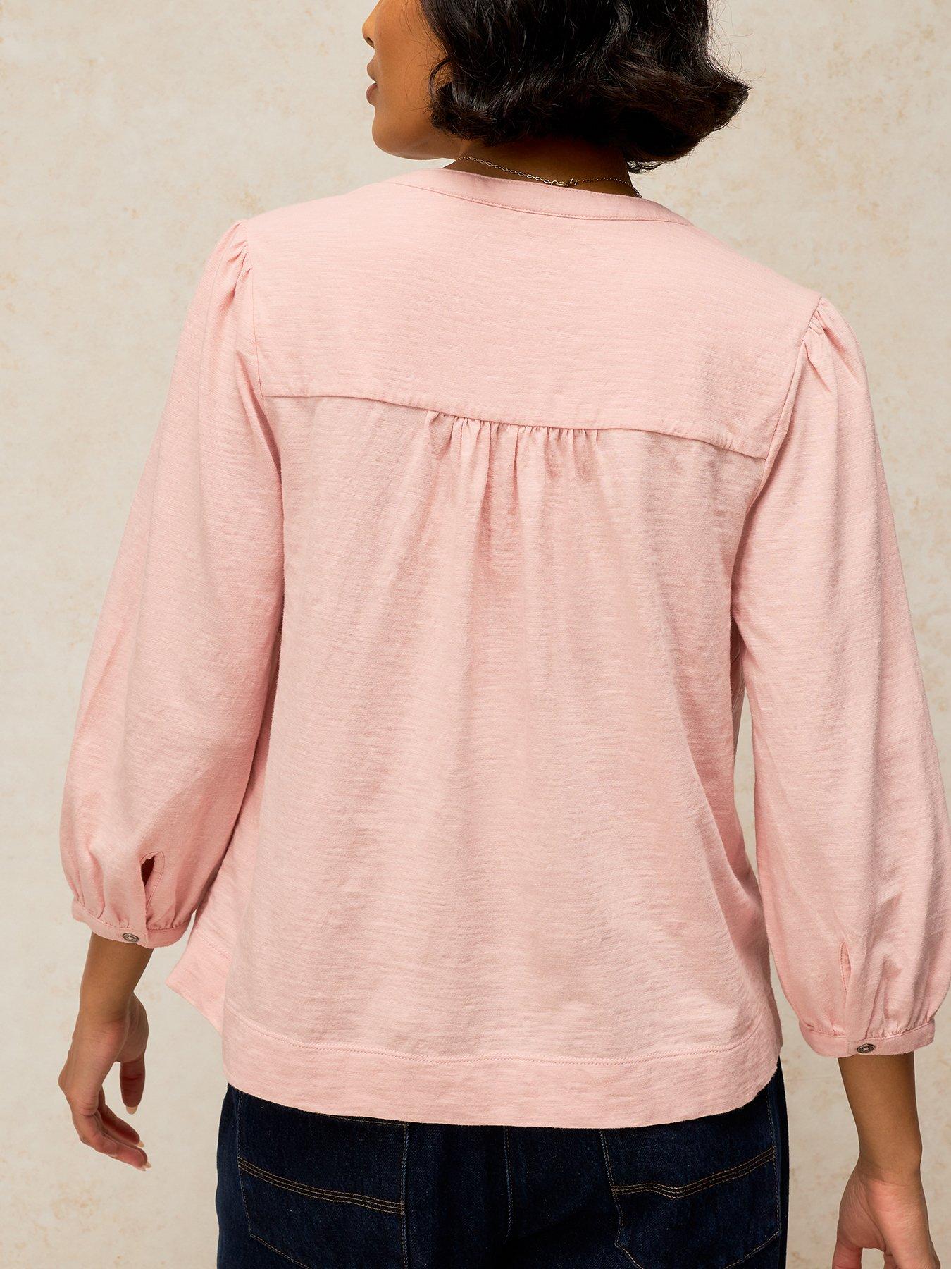 Image 2 of 5 of White Stuff Womens Amelia Embroidered Split Neck Top - Pink