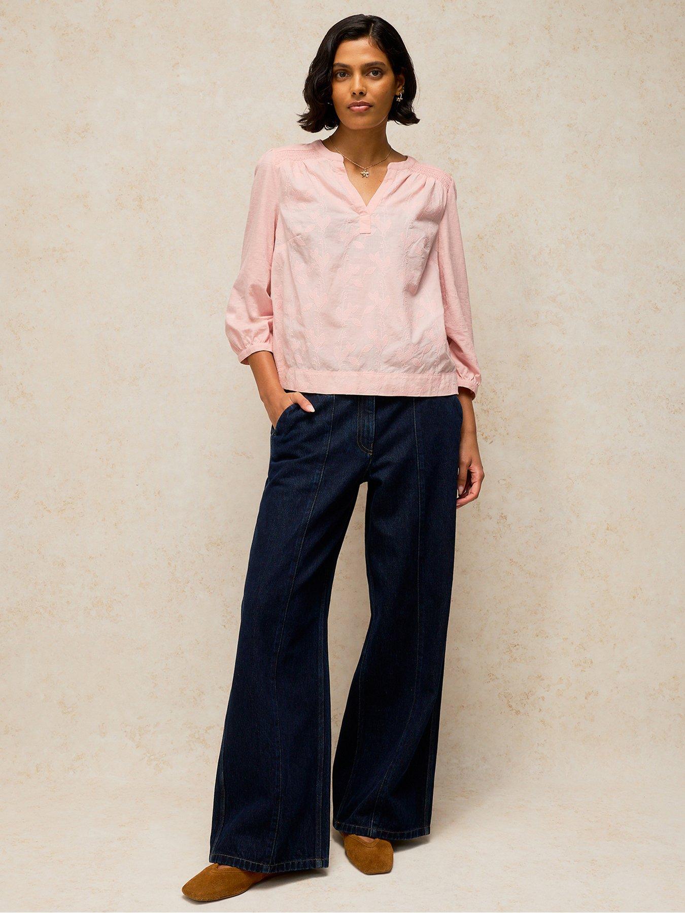 Image 3 of 5 of White Stuff Womens Amelia Embroidered Split Neck Top - Pink