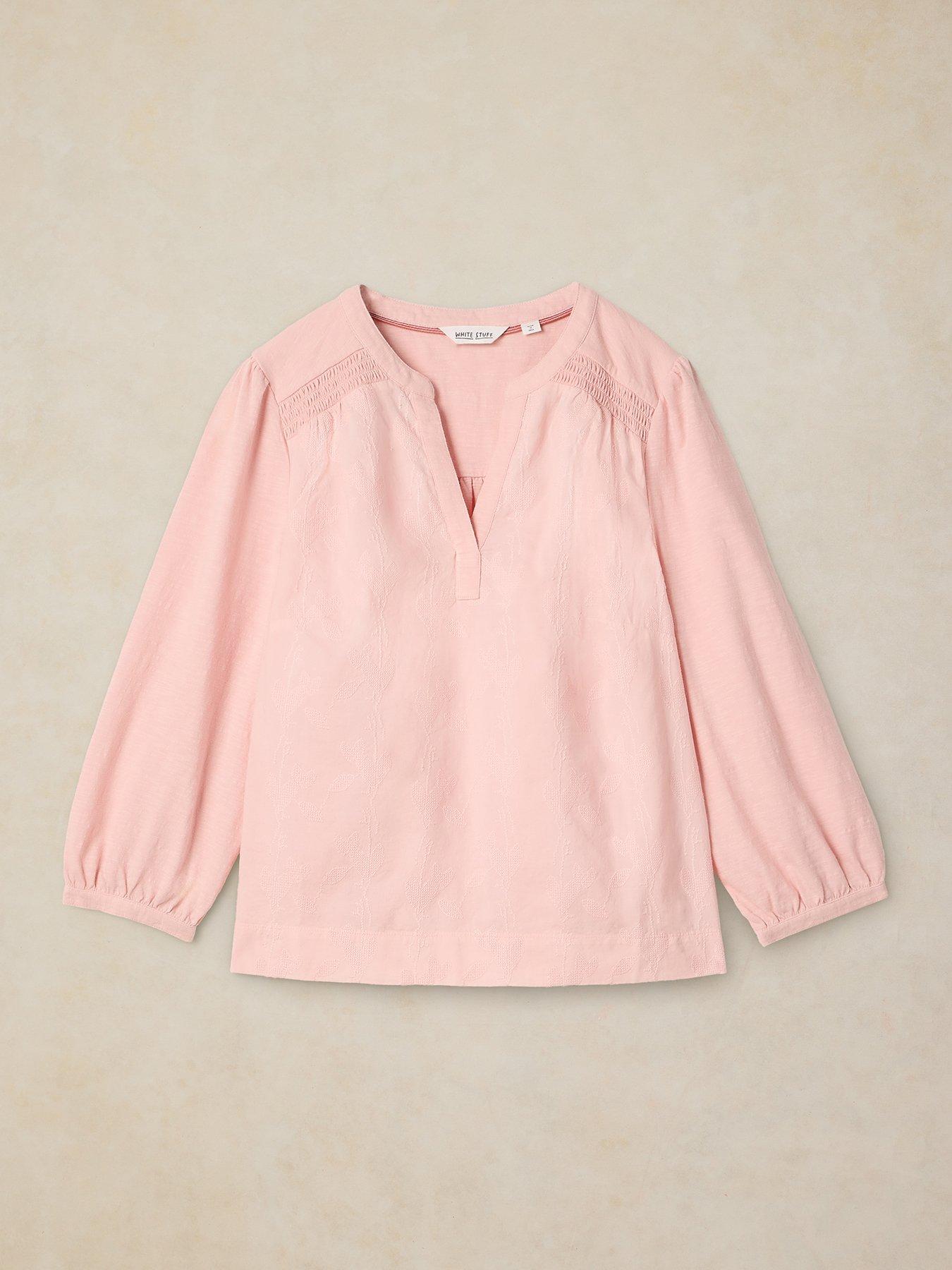 Image 5 of 5 of White Stuff Womens Amelia Embroidered Split Neck Top - Pink