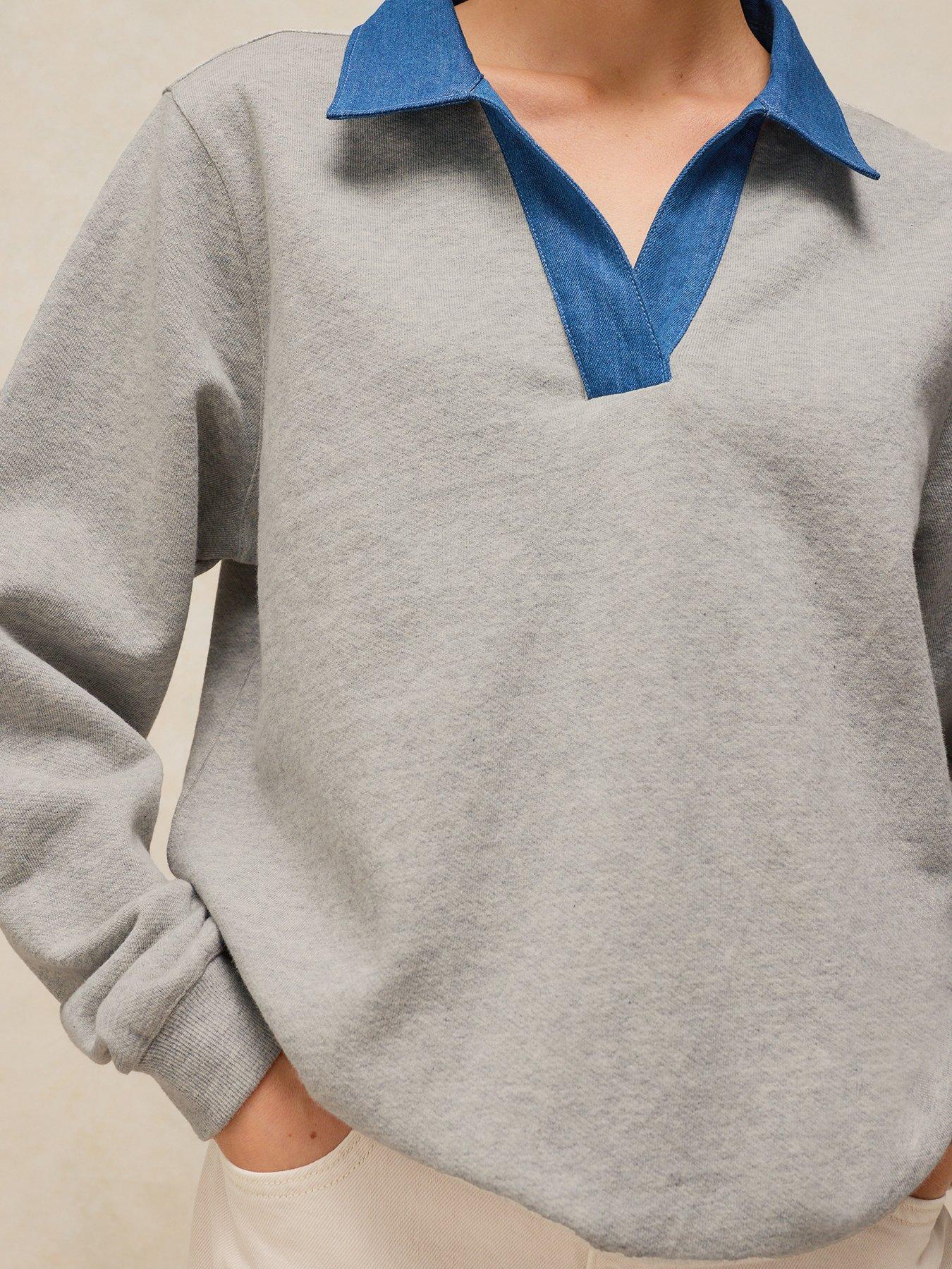 White Stuff Danni Denim Collared Sweatshirt - Grey