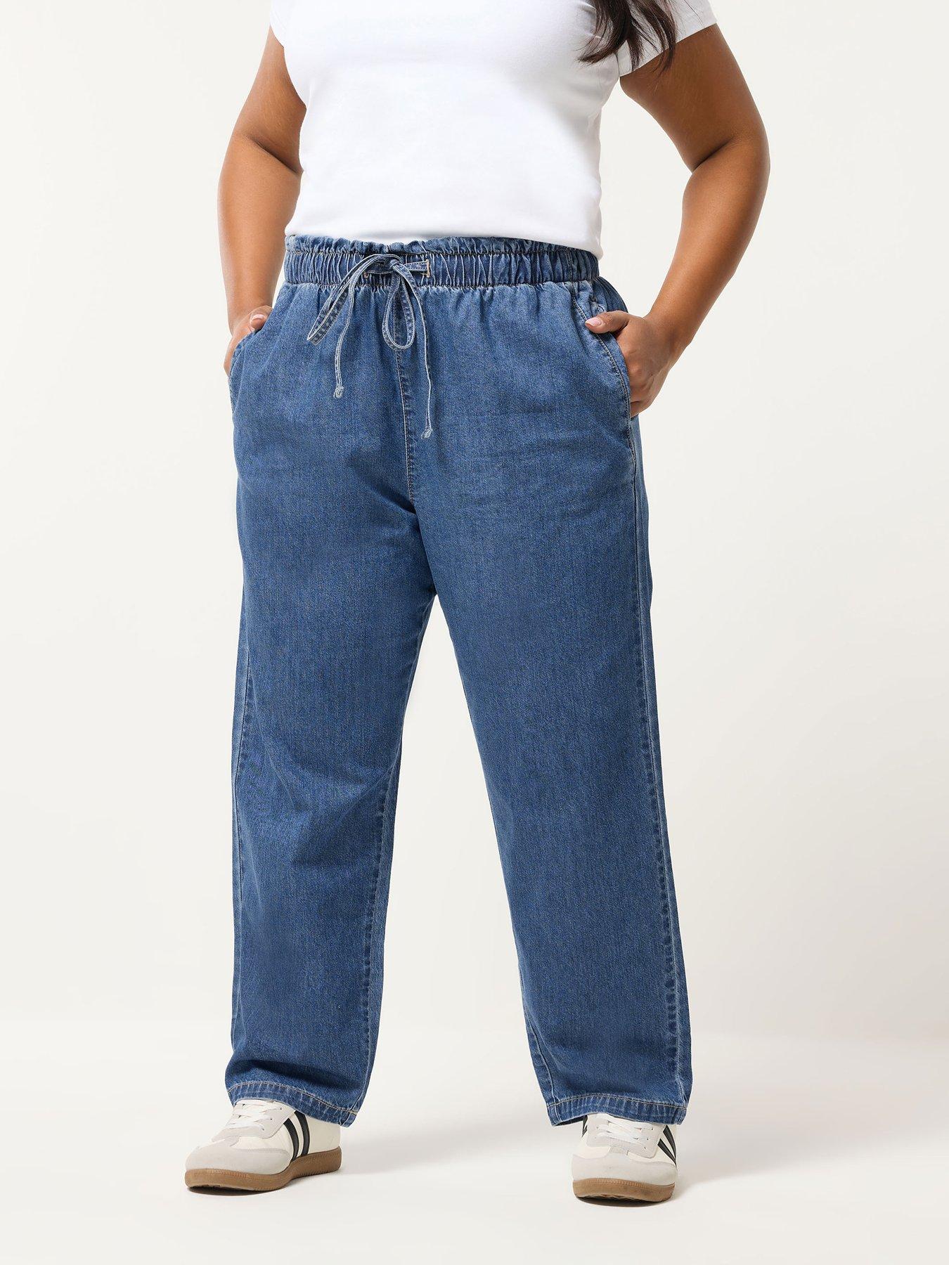 Yours Curve Paperbag Waist Straight Leg Jeans 28" - Blue
