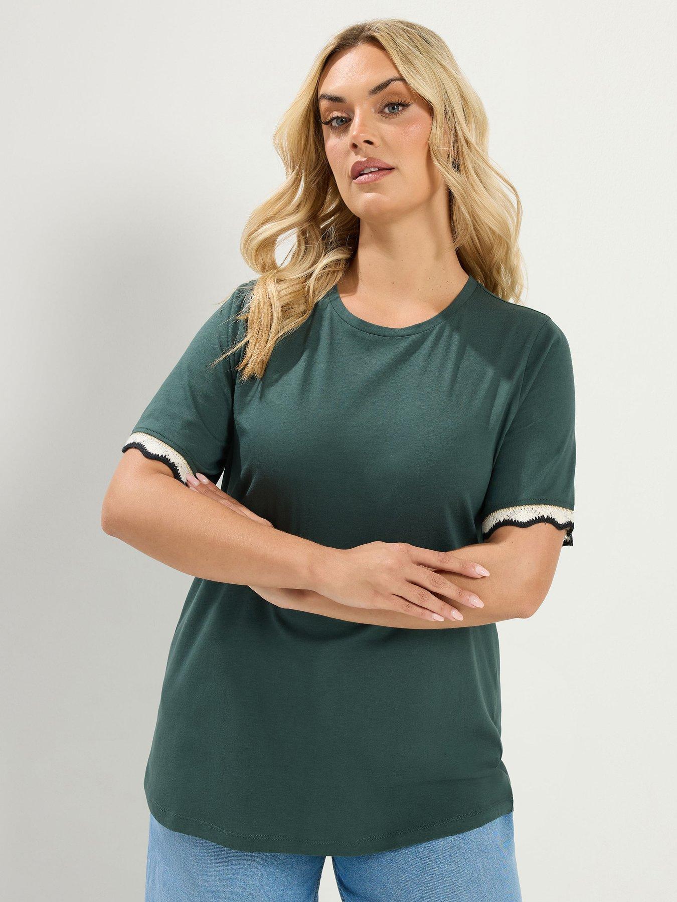 Yours Curve Lurex Trim T-Shirt - Green