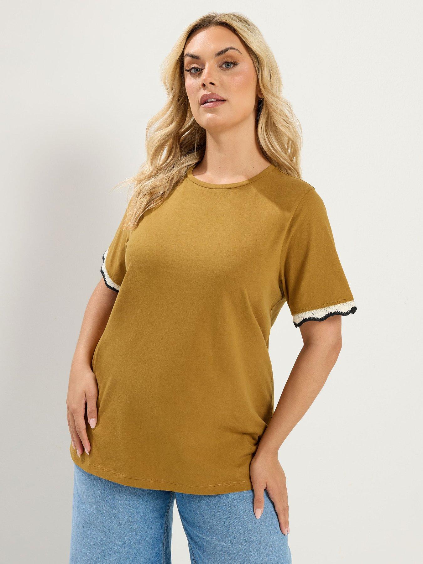 Yours Curve Lurex Trim T-Shirt - Gold