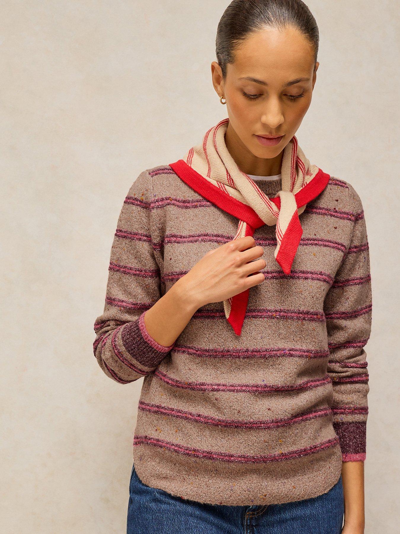 Image 1 of 5 of White Stuff Talia Nep Stripe Knit Jumper - Red