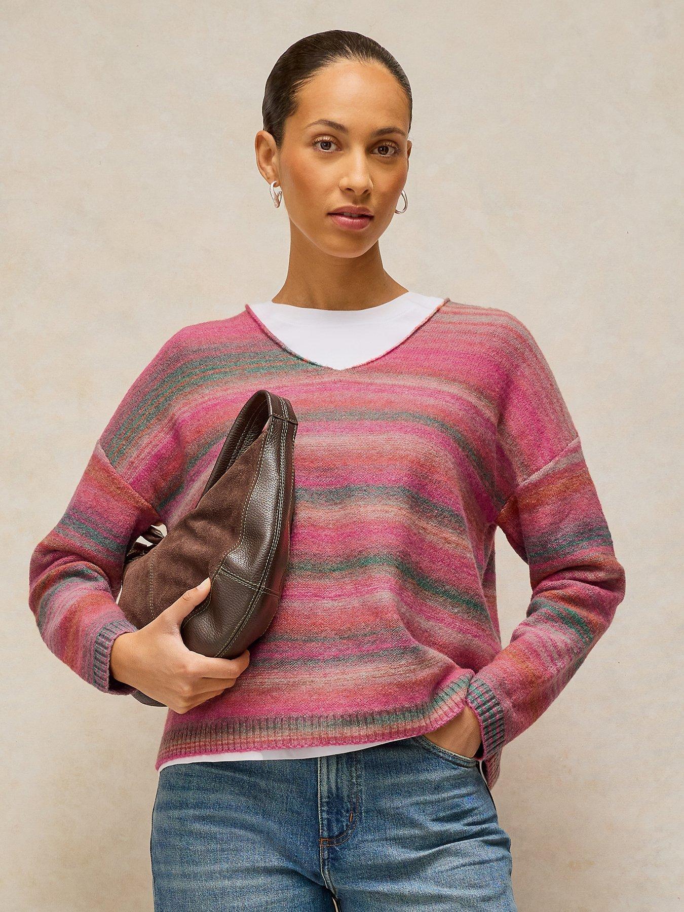 White Stuff Women's Spacedye V-Neck Jumper - Pink