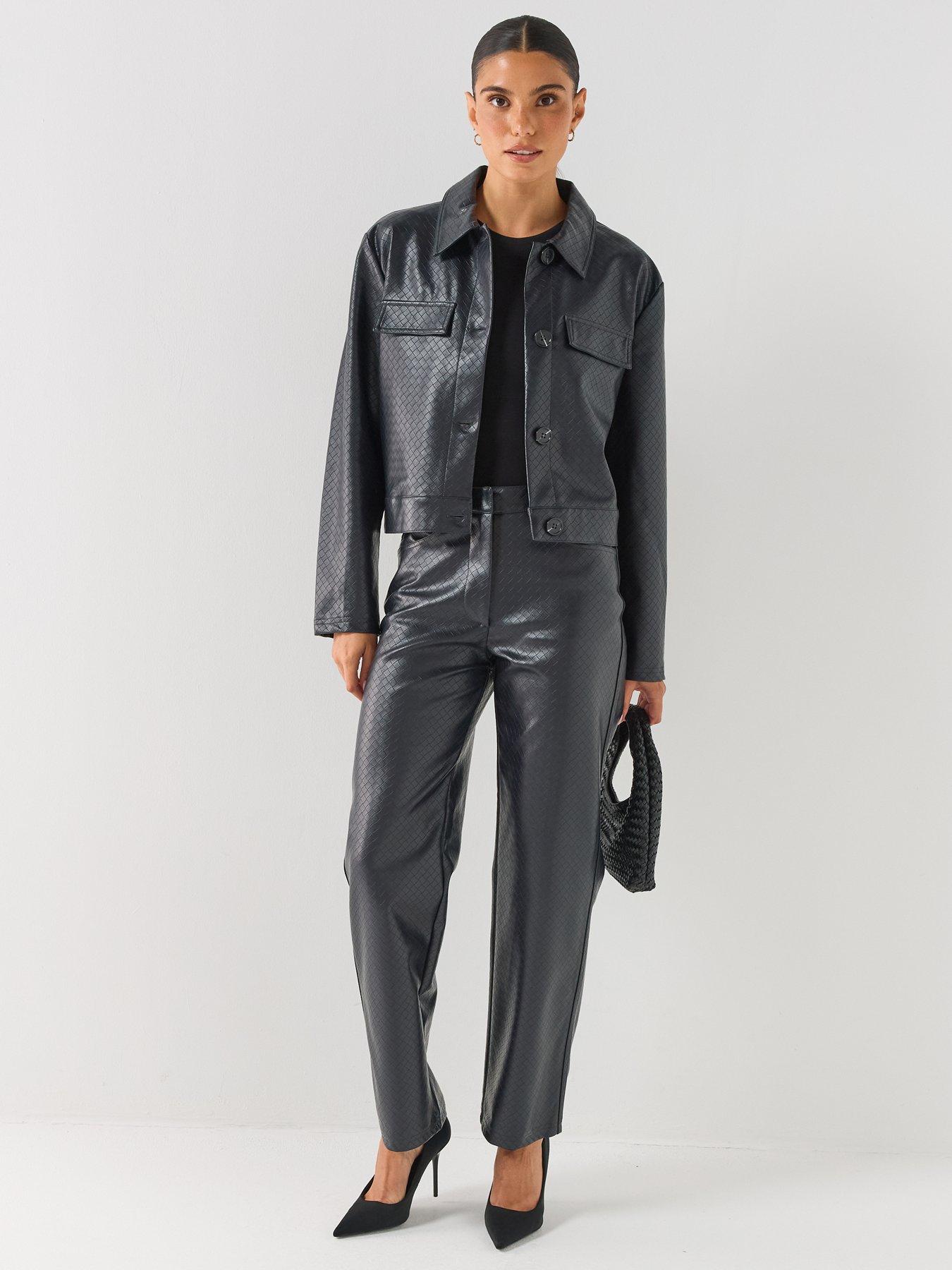 Image 3 of 6 of JDY Womens Textured Cropped Faux Leather Jacket - Brown