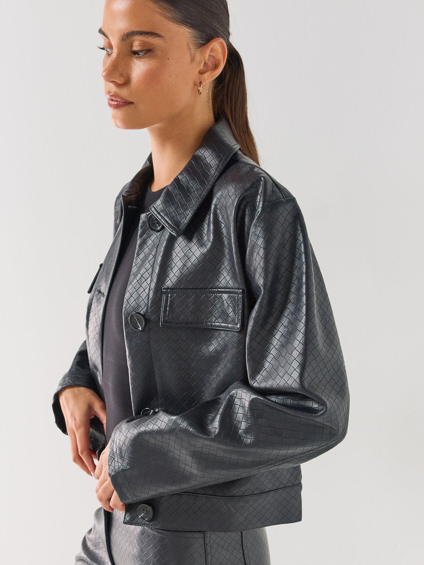 Image 4 of 6 of JDY Womens Textured Cropped Faux Leather Jacket - Brown