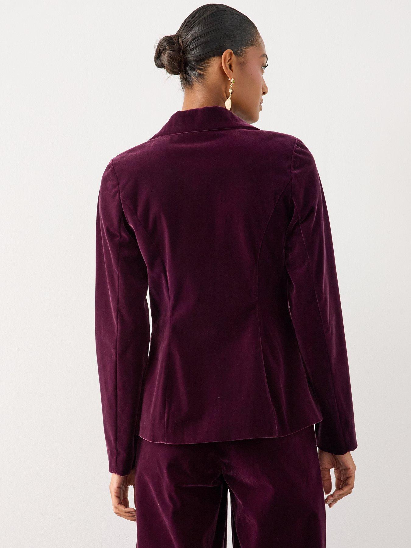 Image 2 of 6 of The Very Collection Womens Velvet Bow Single Breasted Blazer Co Ord - Purple