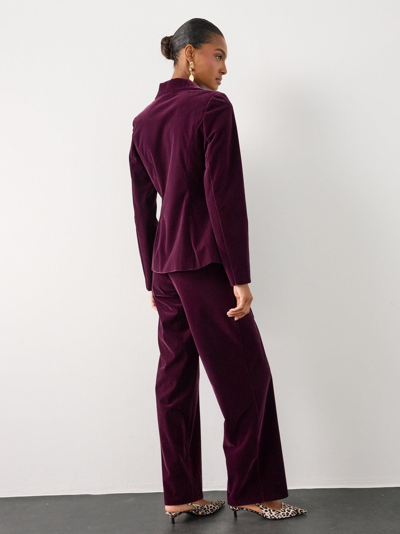 Image 6 of 6 of The Very Collection Womens Velvet Bow Single Breasted Blazer Co Ord - Purple